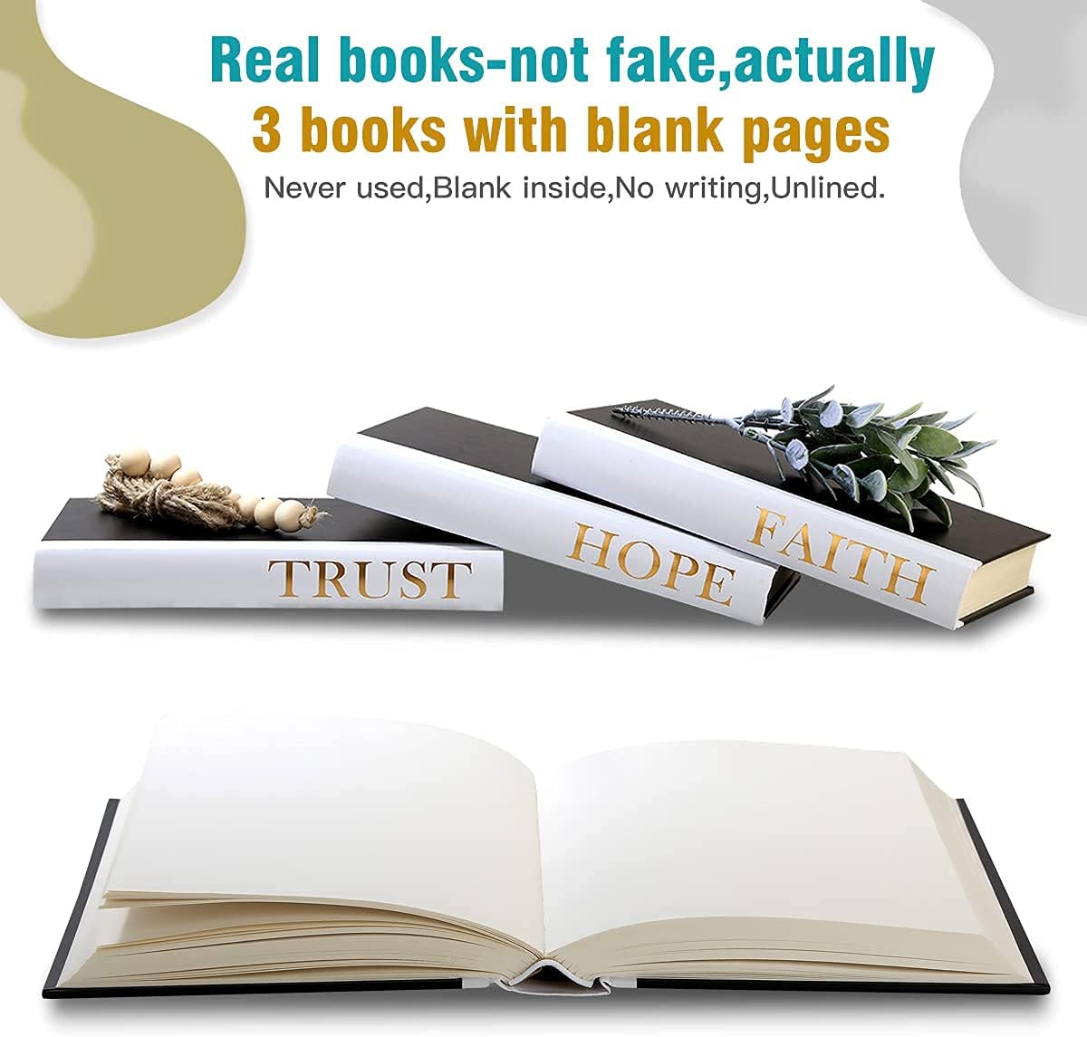 Hardcover Decorative Book,Modern Hardcover Decorative Books,Faith|Hope|Trust(Set of 3) Stacked Books for Decorating Coffee Tables and Bookshelf - Image 3