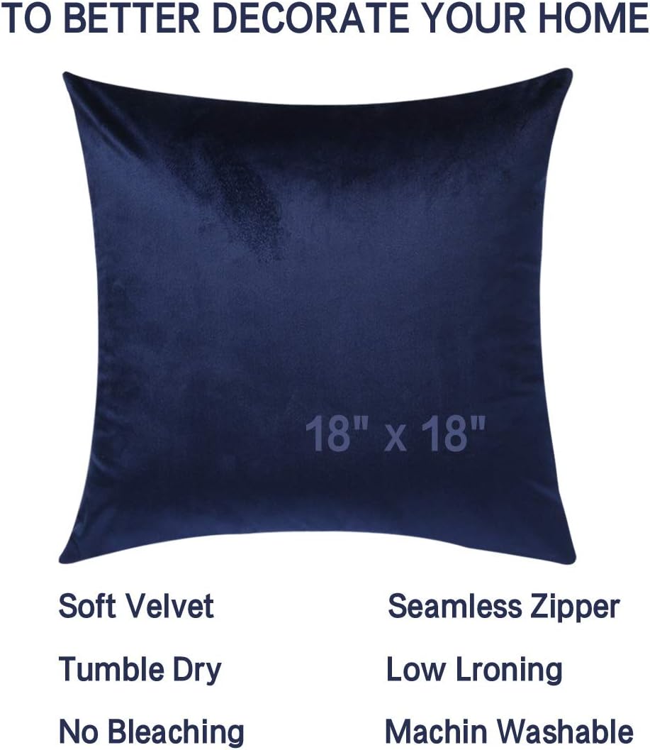 HHYYKV Velvet Soft Decorative Square Throw Pillow Cover Case Set Light Soft Cushion Covers Pillowcase Pack of 2 Décor Pillows for Sofa Bedroom Car 18" x 18" (Navy_a, 18"x18") - Image 3