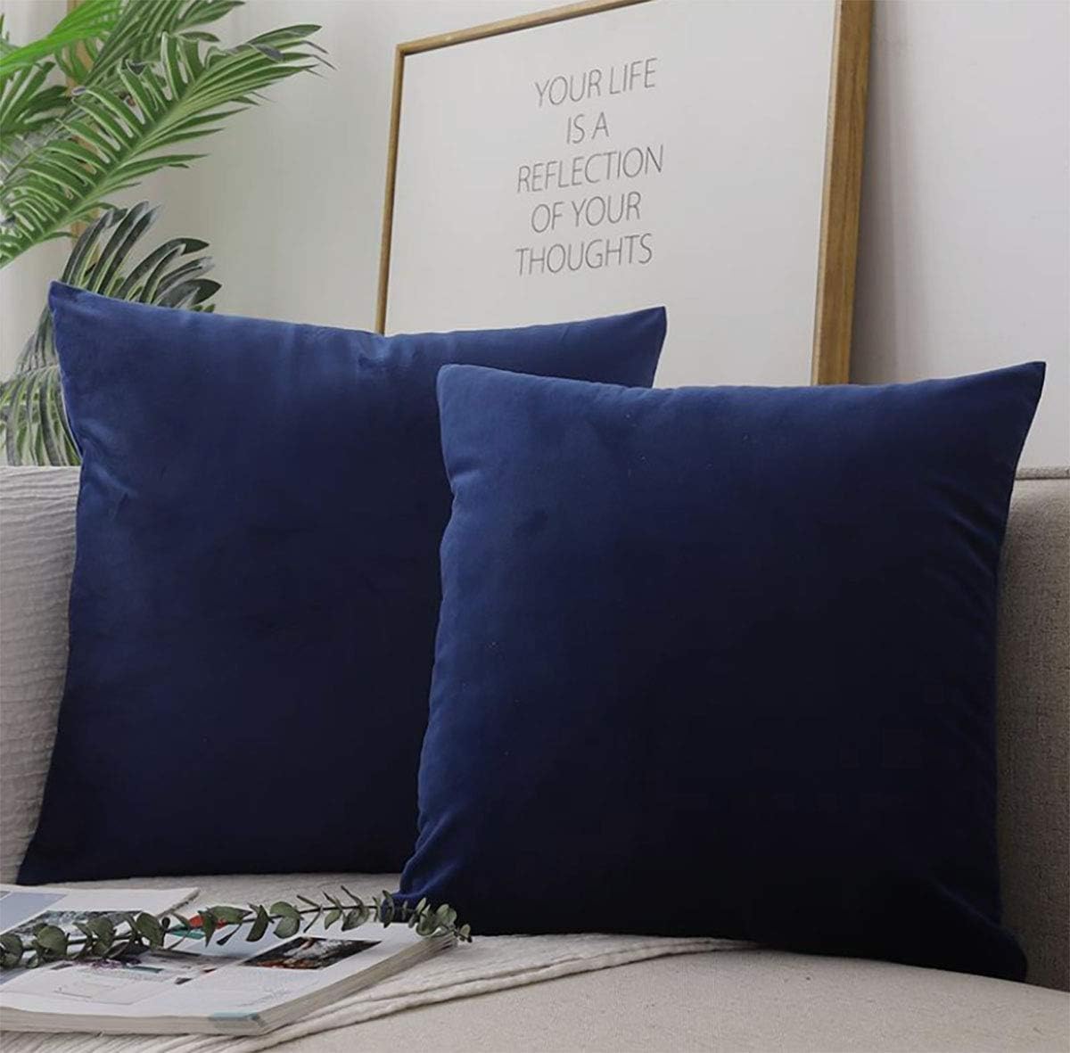 HHYYKV Velvet Soft Decorative Square Throw Pillow Cover Case Set Light Soft Cushion Covers Pillowcase Pack of 2 Décor Pillows for Sofa Bedroom Car 18" x 18" (Navy_a, 18"x18")