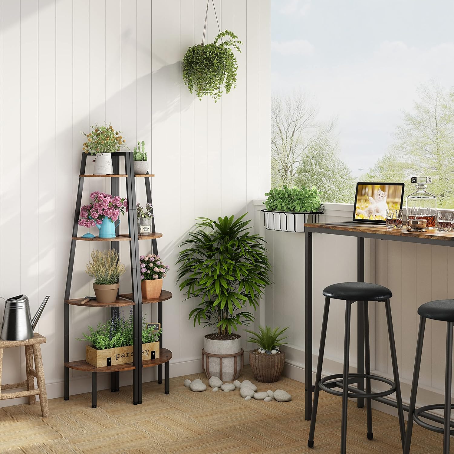Hoctieon Corner Shelf, Industrial 4-Tier Corner Bookshelf, Rustic Corner Ladder Shelf, Corner Bookcase for Small Spaces, Bedroom, Living Room, Home Office, Kitchen, Balcony, Rustic Brown - Image 6