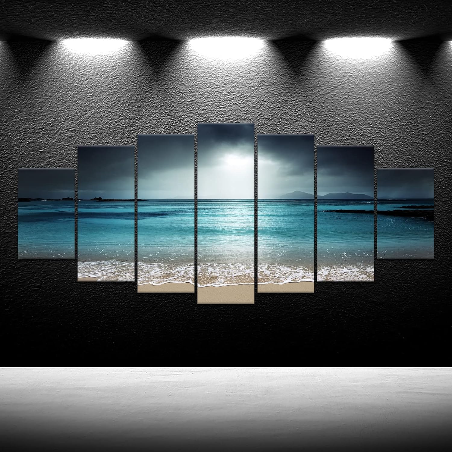 iKNOW FOTO 7 Multi Panel Xlarge Modern Canvas Prints Wall Art Blue Ocean Seascape Pictures Beach Landscape Printed On Canvas Ready to Hang for Living Room Home Office Decor 70x32 inch - Image 2