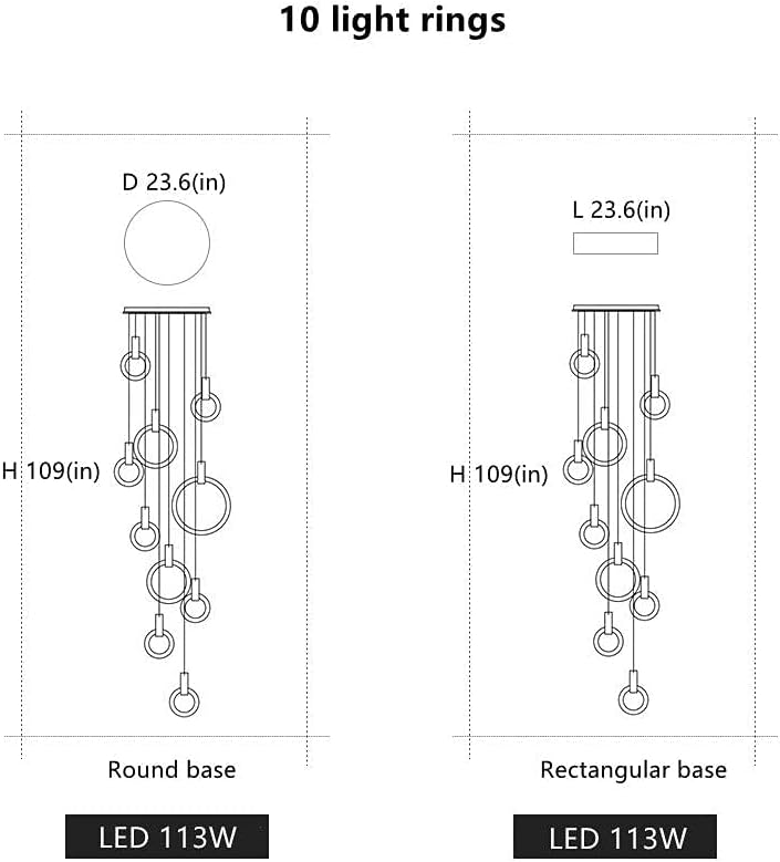 JAYMP LED Chandeliers for High Ceiling Modern Pendant Light Acrylic Ring Wooden Base Nordic Art Living Room Restaurant Hotel Hallway Stairwell Entrance Lighting (White, 10 Rings) - Image 5