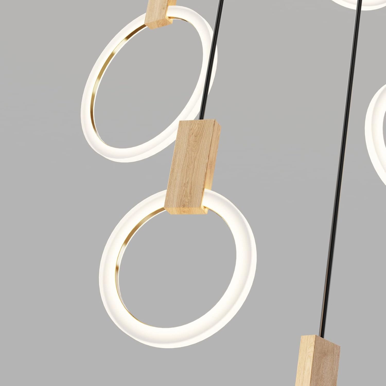 JAYMP LED Chandeliers for High Ceiling Modern Pendant Light Acrylic Ring Wooden Base Nordic Art Living Room Restaurant Hotel Hallway Stairwell Entrance Lighting (White, 10 Rings) - Image 8