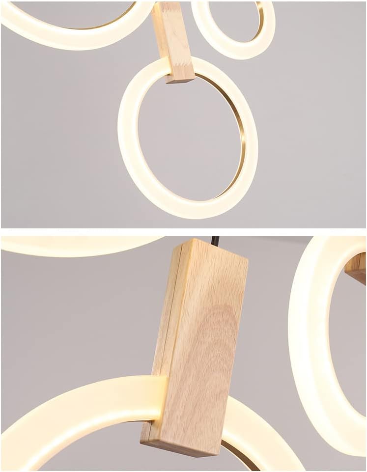 JAYMP LED Chandeliers for High Ceiling Modern Pendant Light Acrylic Ring Wooden Base Nordic Art Living Room Restaurant Hotel Hallway Stairwell Entrance Lighting (White, 10 Rings) - Image 9