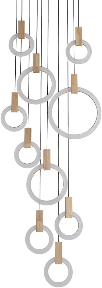 JAYMP LED Chandeliers for High Ceiling Modern Pendant Light Acrylic Ring Wooden Base Nordic Art Living Room Restaurant Hotel Hallway Stairwell Entrance Lighting (White, 10 Rings) - Image 4