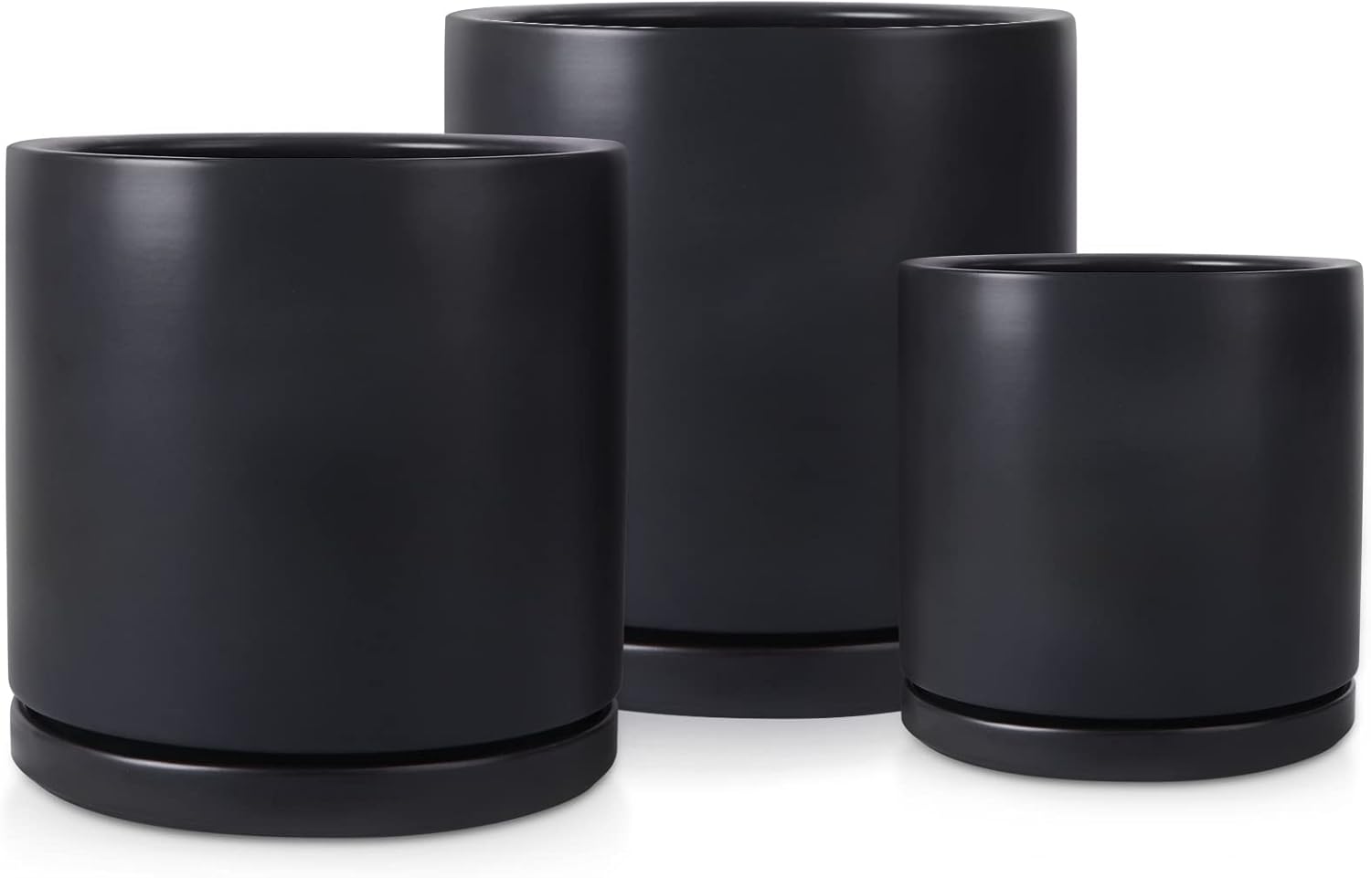 Kazeila Plant Pots Ceramic Planter for Indoor Outdoor Plants Flowers 10 Inch Matte Black Large Cylinder Flower Pot with Saucer and Drainage Hole,Glazed Finish Interior and Exterior - Image 12