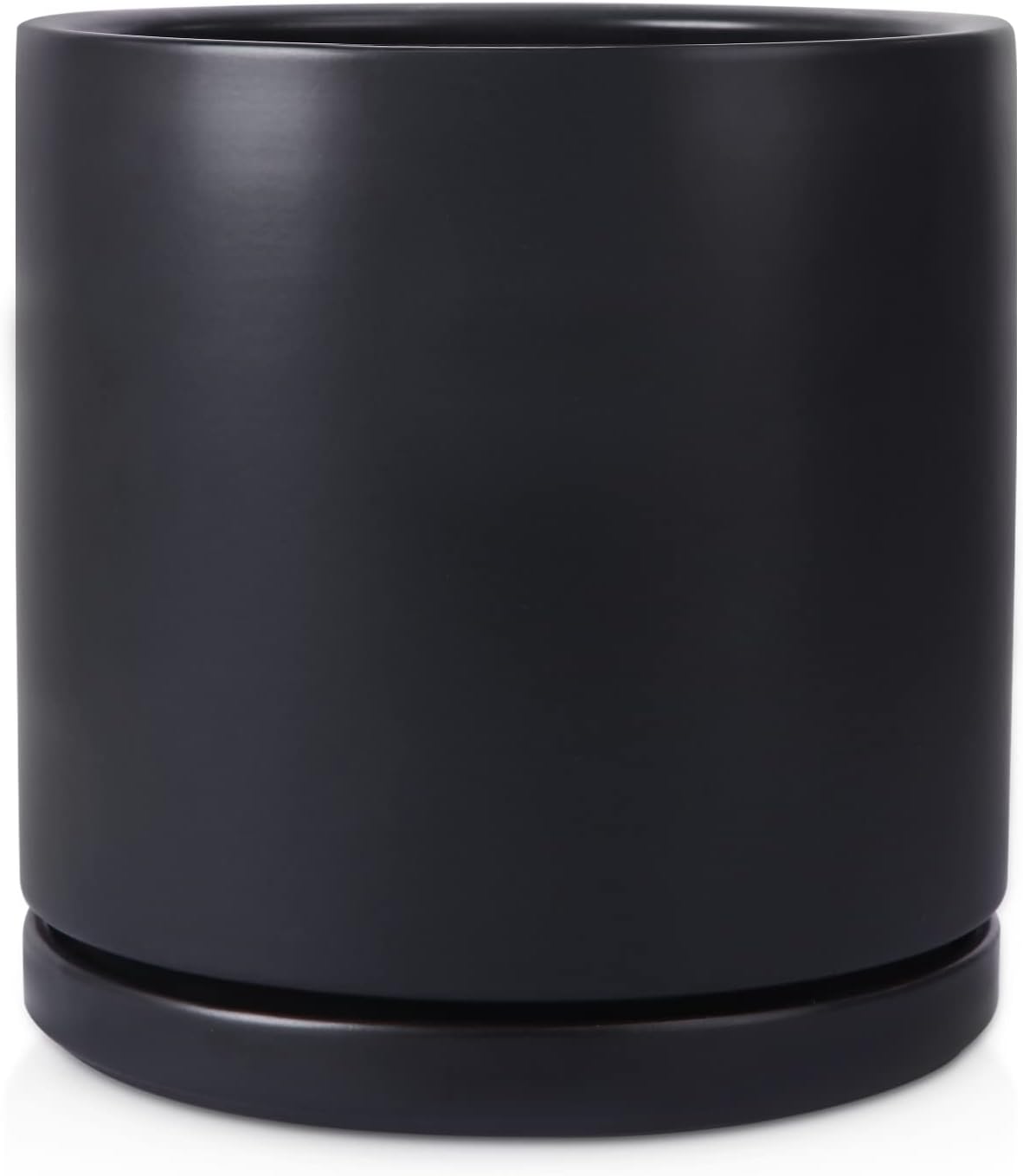 Kazeila Plant Pots Ceramic Planter for Indoor Outdoor Plants Flowers 10 Inch Matte Black Large Cylinder Flower Pot with Saucer and Drainage Hole,Glazed Finish Interior and Exterior