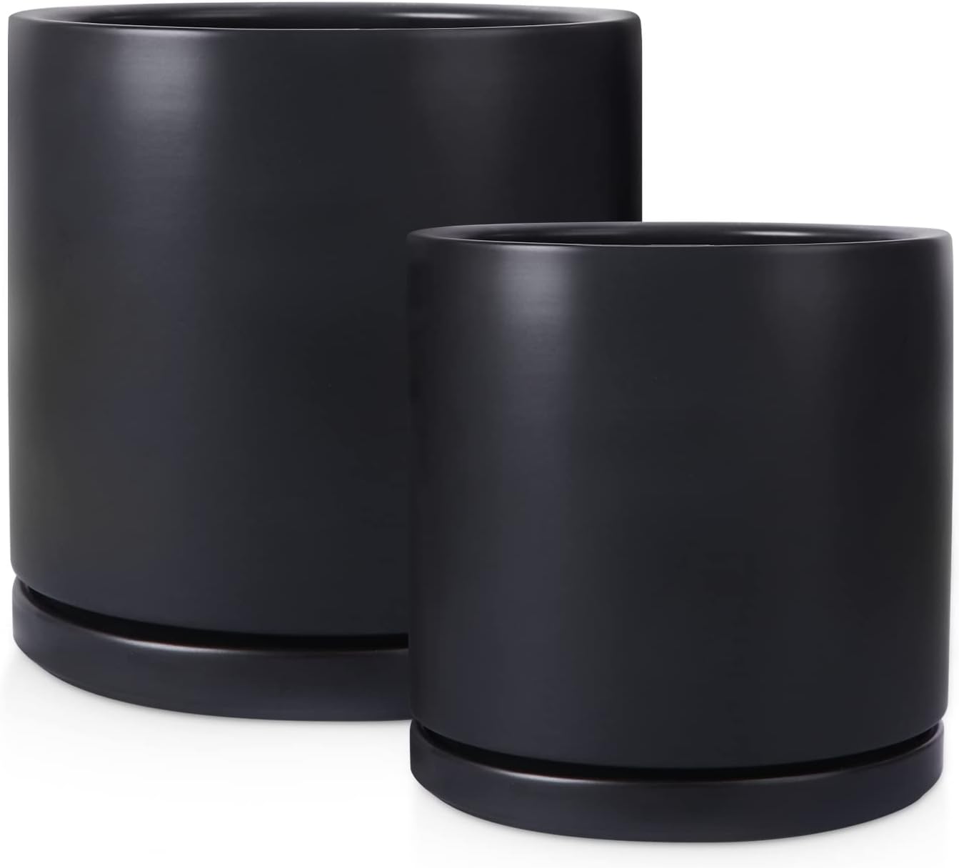 Kazeila Plant Pots Ceramic Planter for Indoor Outdoor Plants Flowers 10 Inch Matte Black Large Cylinder Flower Pot with Saucer and Drainage Hole,Glazed Finish Interior and Exterior - Image 10