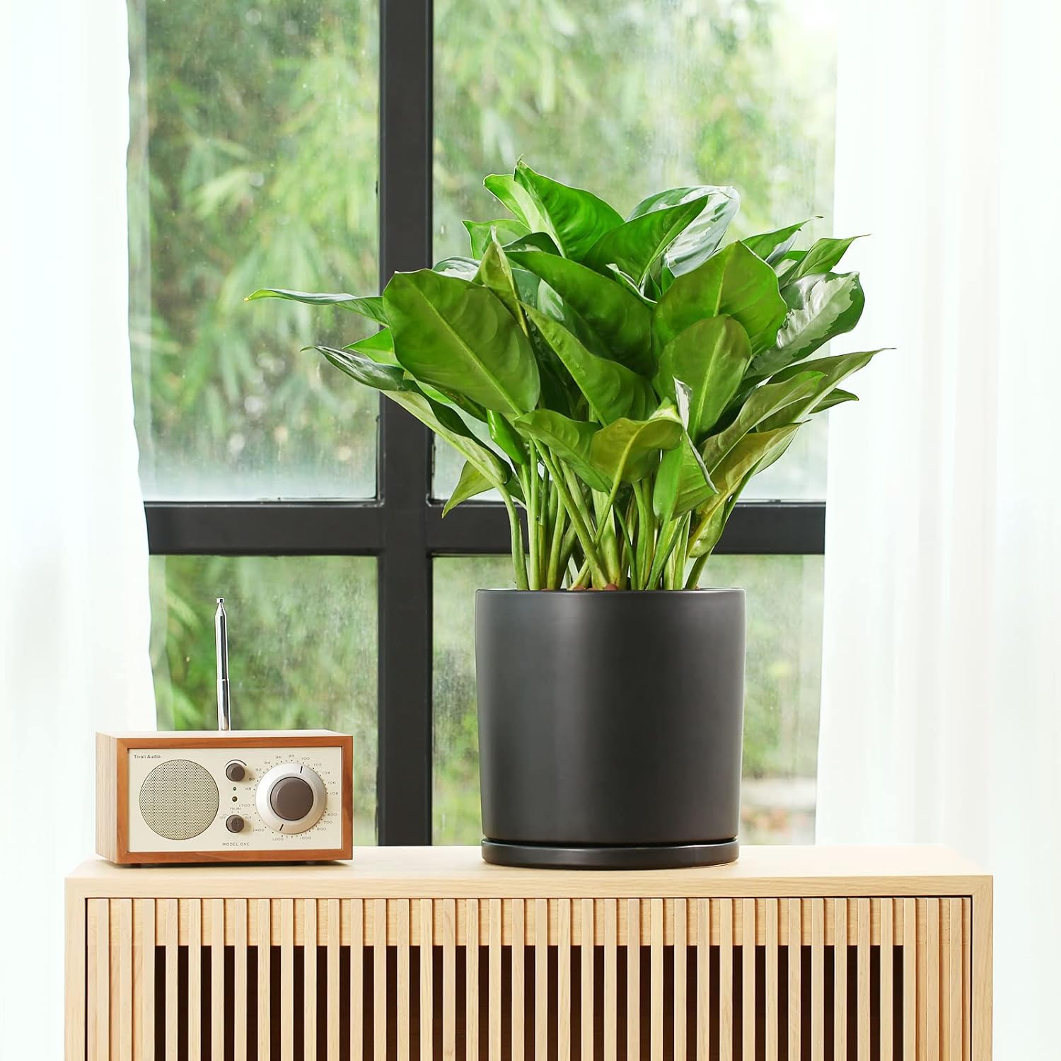 Kazeila Plant Pots Ceramic Planter for Indoor Outdoor Plants Flowers 10 Inch Matte Black Large Cylinder Flower Pot with Saucer and Drainage Hole,Glazed Finish Interior and Exterior - Image 6