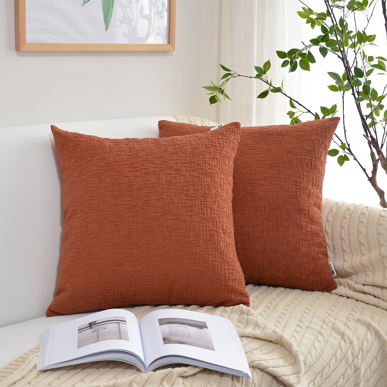 Kevin Textile Fall Decor Solid Decorative Toss Euro Pillow Cover Case Striped Corduroy Cushion Cover for Sofa, Burnt Brick, 18x18-inch (45cm), 2 Pieces - Image 6