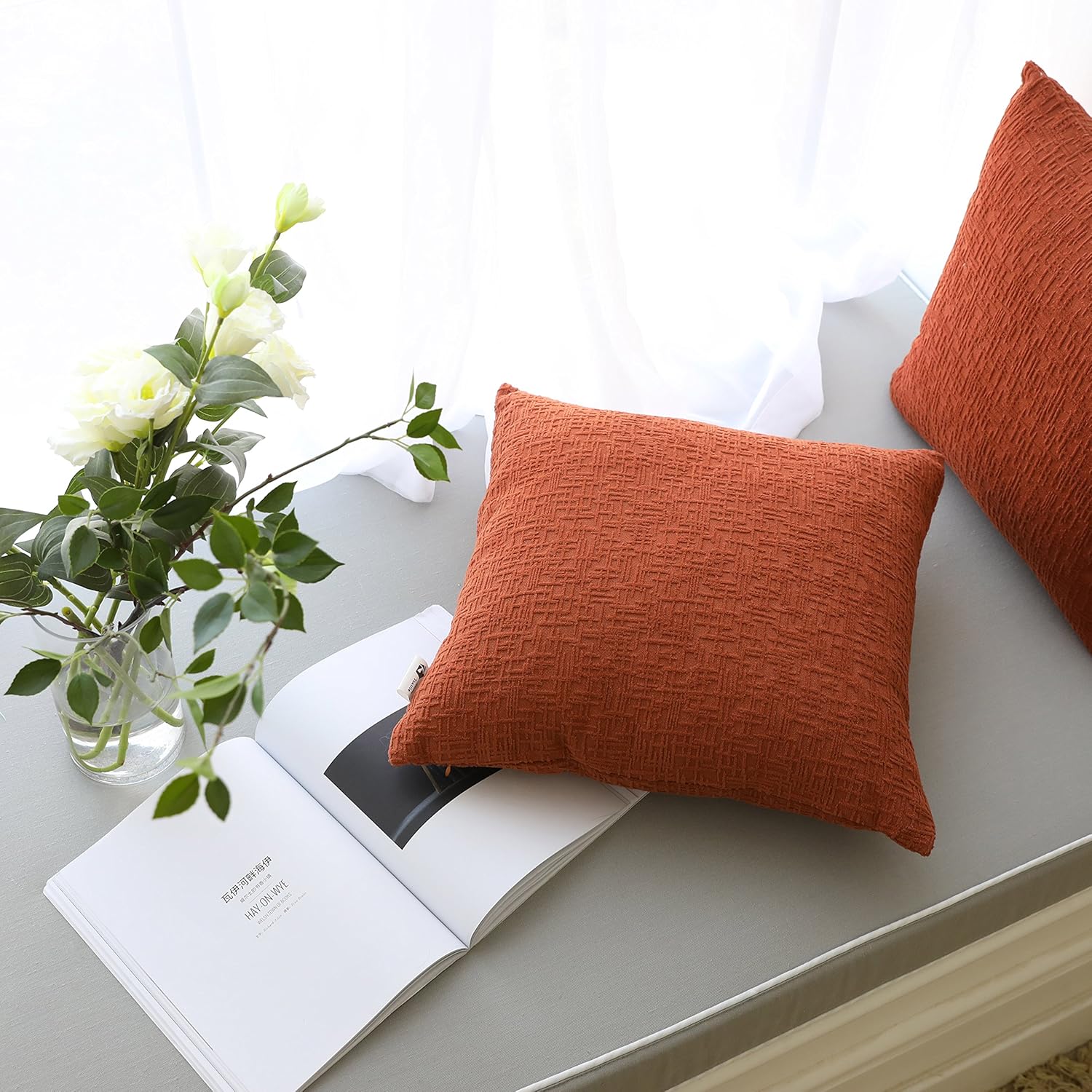 Kevin Textile Fall Decor Solid Decorative Toss Euro Pillow Cover Case Striped Corduroy Cushion Cover for Sofa, Burnt Brick, 18x18-inch (45cm), 2 Pieces - Image 5