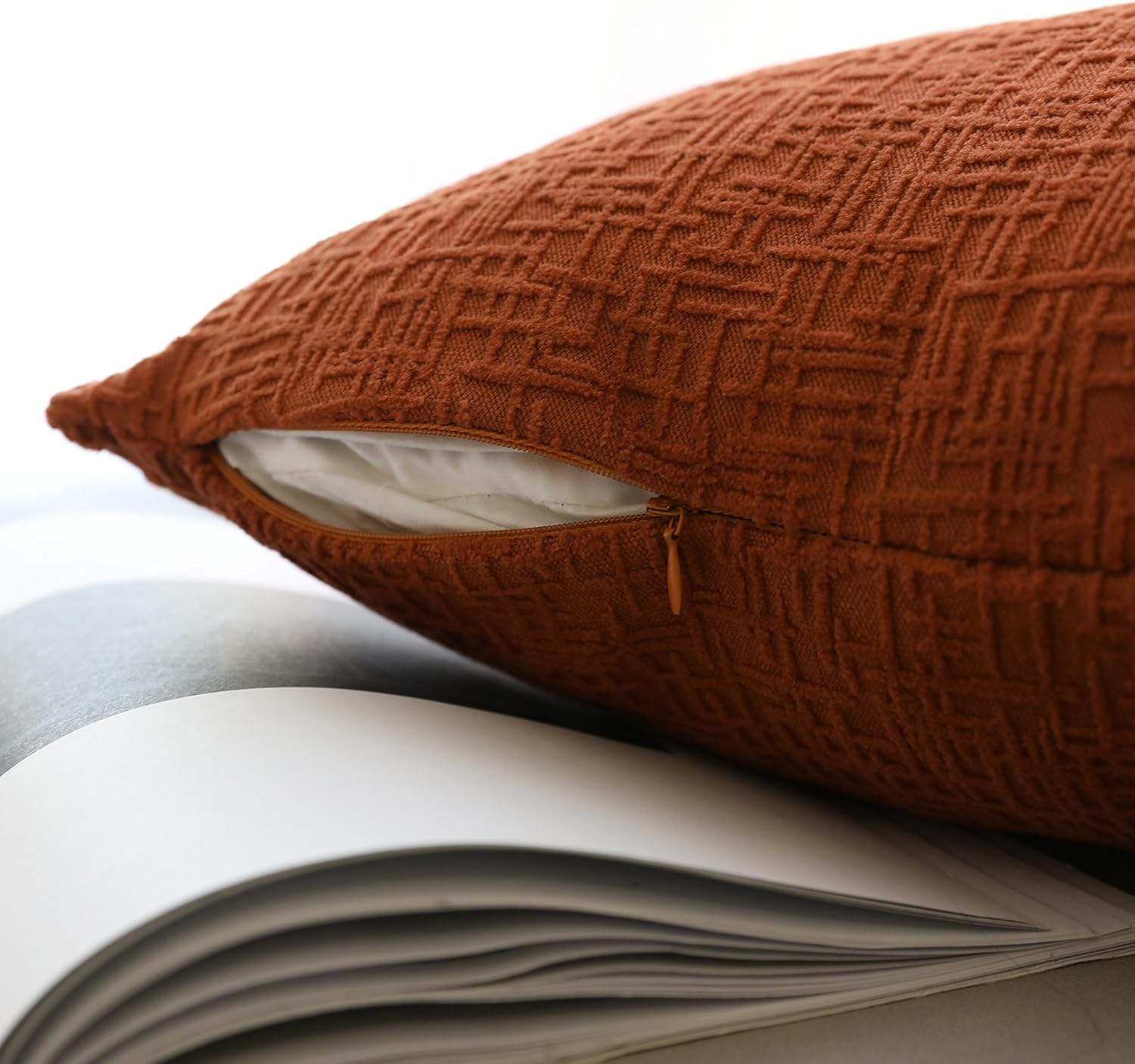 Kevin Textile Fall Decor Solid Decorative Toss Euro Pillow Cover Case Striped Corduroy Cushion Cover for Sofa, Burnt Brick, 18x18-inch (45cm), 2 Pieces - Image 2