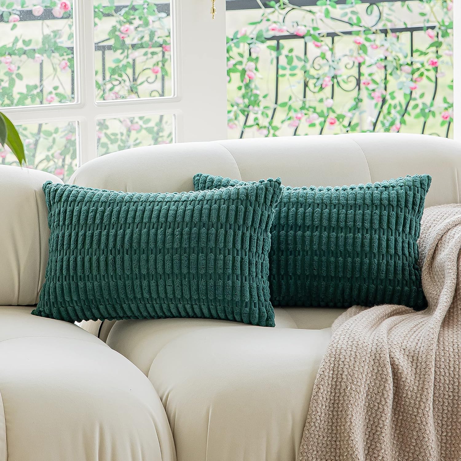 Kevin Textile Pack of 2 Lumbar Decorative Throw Pillow Covers 12x20 Inch for Living Room Couch Bedroom, Soft Corduroy Rectangle Solid Cushion Case 30x50 cm, Farmhouse Boho Home Decor Cream White - Image 31