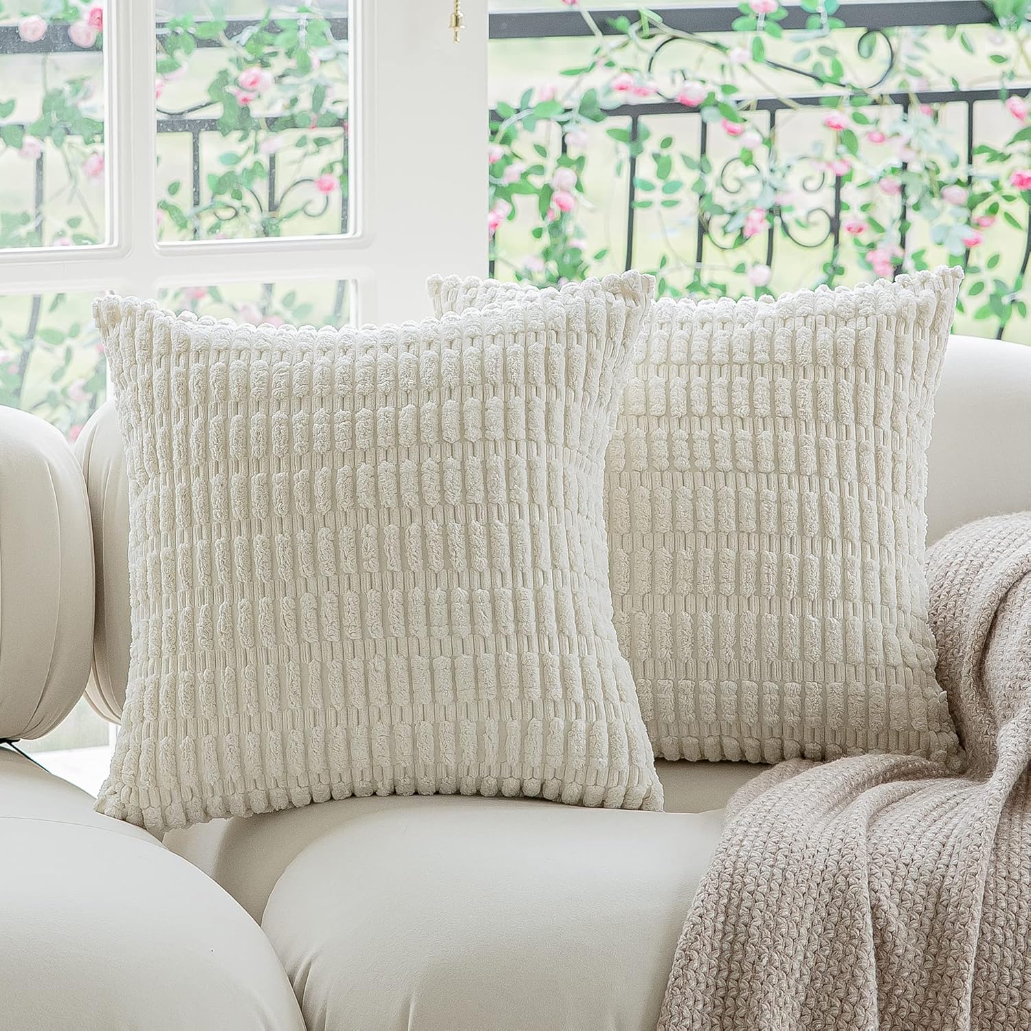 Kevin Textile Pack of 2 Lumbar Decorative Throw Pillow Covers 12x20 Inch for Living Room Couch Bedroom, Soft Corduroy Rectangle Solid Cushion Case 30x50 cm, Farmhouse Boho Home Decor Cream White - Image 26