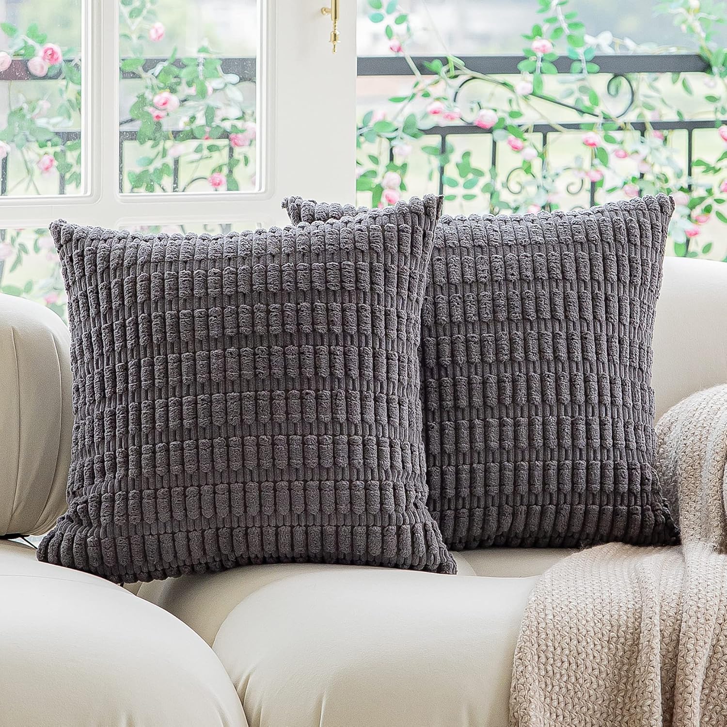 Kevin Textile Pack of 2 Lumbar Decorative Throw Pillow Covers 12x20 Inch for Living Room Couch Bedroom, Soft Corduroy Rectangle Solid Cushion Case 30x50 cm, Farmhouse Boho Home Decor Cream White - Image 15