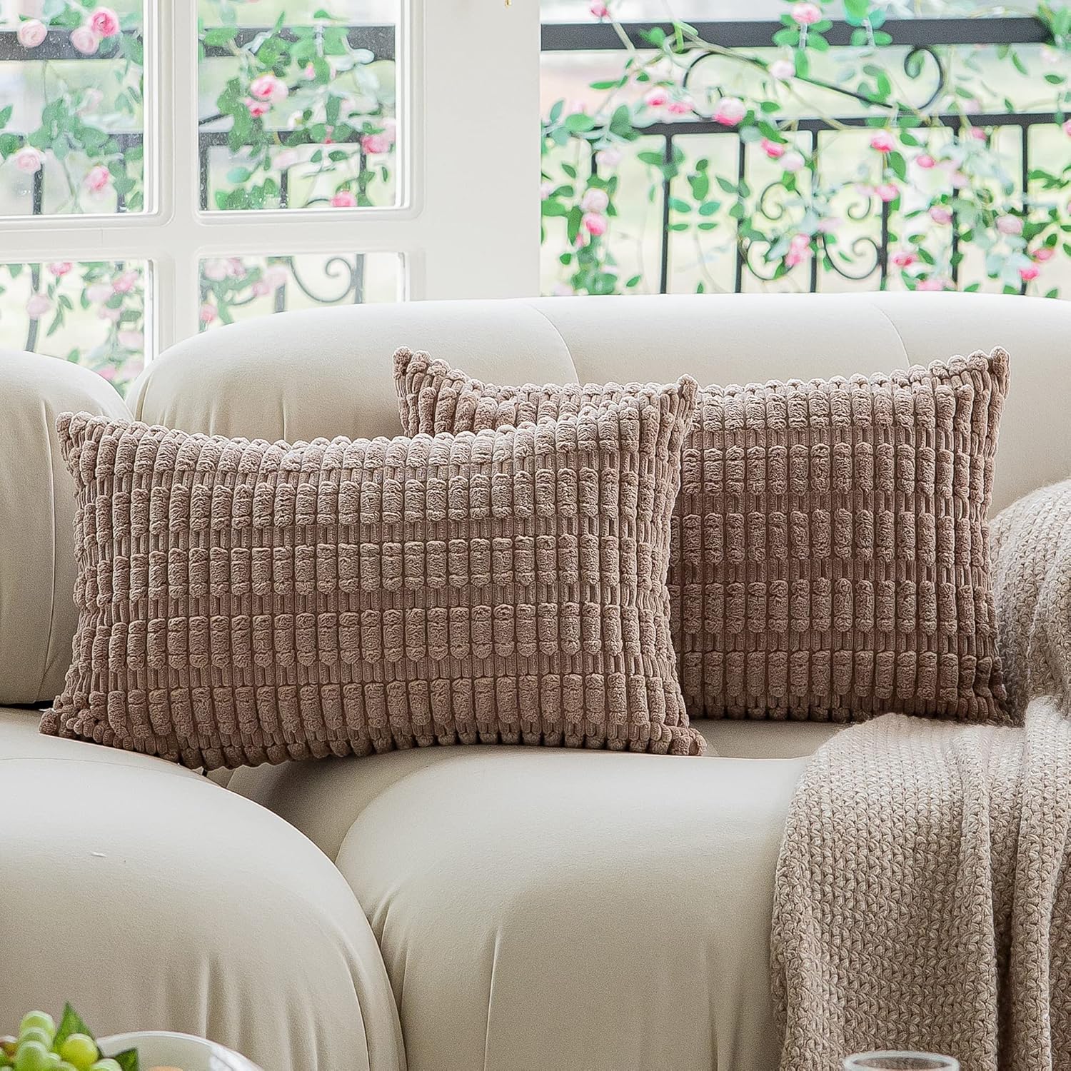 Kevin Textile Pack of 2 Lumbar Decorative Throw Pillow Covers 12x20 Inch for Living Room Couch Bedroom, Soft Corduroy Rectangle Solid Cushion Case 30x50 cm, Farmhouse Boho Home Decor Cream White - Image 29