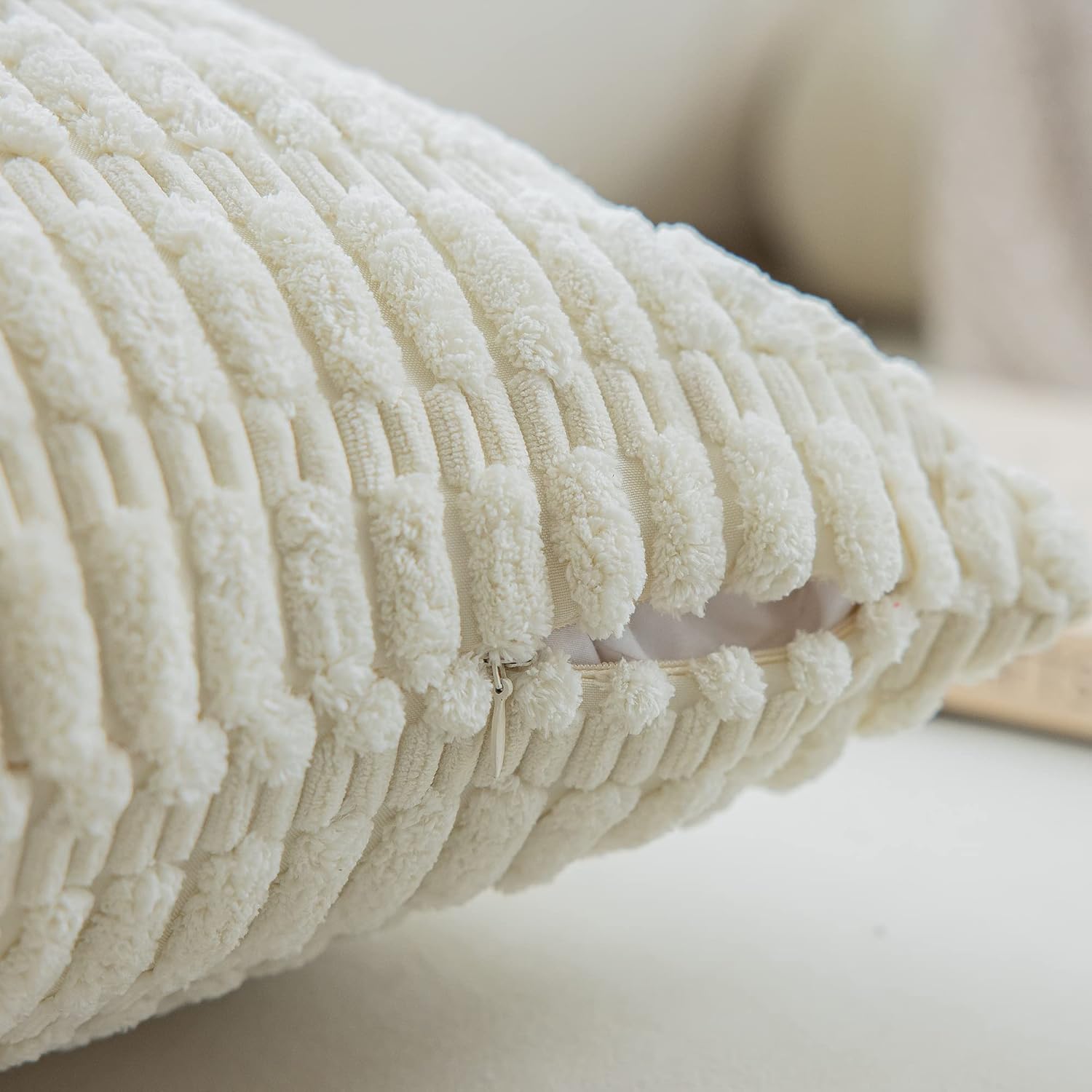 Kevin Textile Pack of 2 Lumbar Decorative Throw Pillow Covers 12x20 Inch for Living Room Couch Bedroom, Soft Corduroy Rectangle Solid Cushion Case 30x50 cm, Farmhouse Boho Home Decor Cream White - Image 2