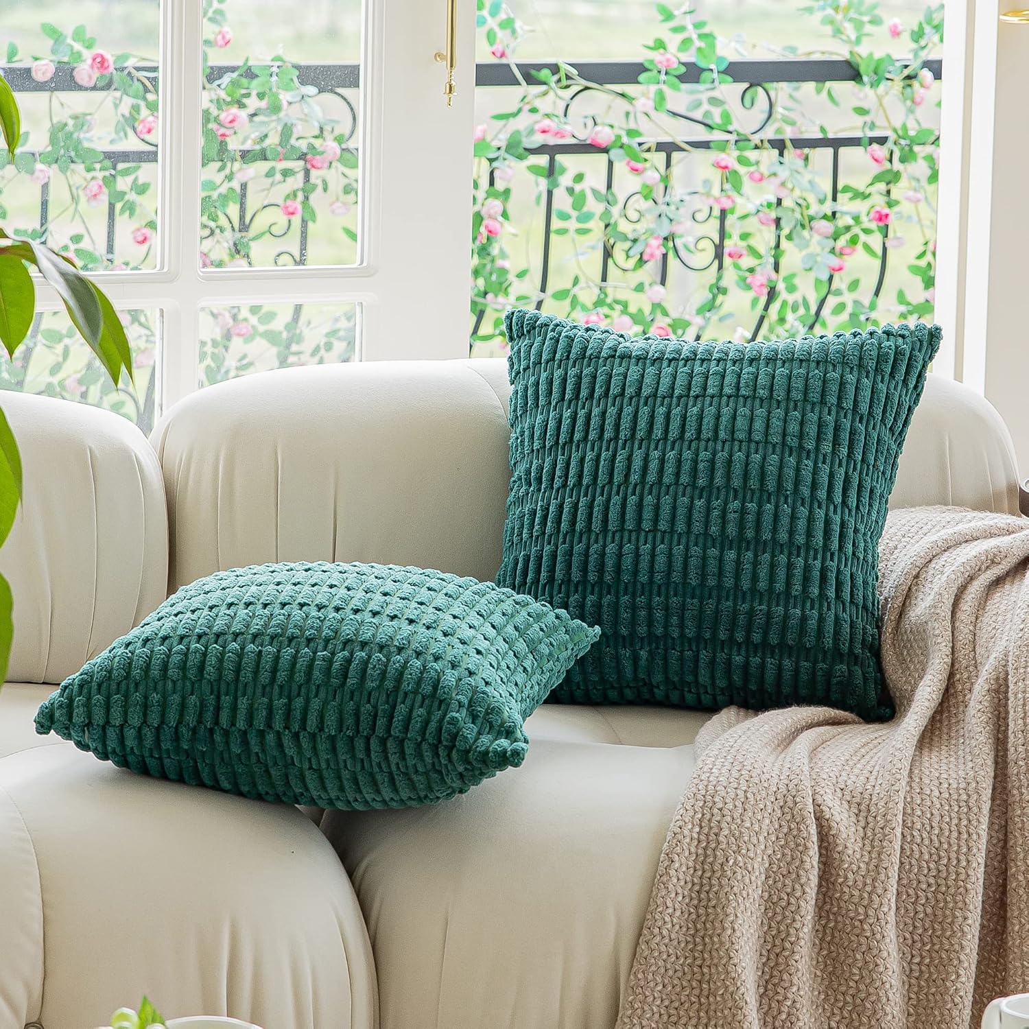 Kevin Textile Pack of 2 Lumbar Decorative Throw Pillow Covers 12x20 Inch for Living Room Couch Bedroom, Soft Corduroy Rectangle Solid Cushion Case 30x50 cm, Farmhouse Boho Home Decor Cream White - Image 12