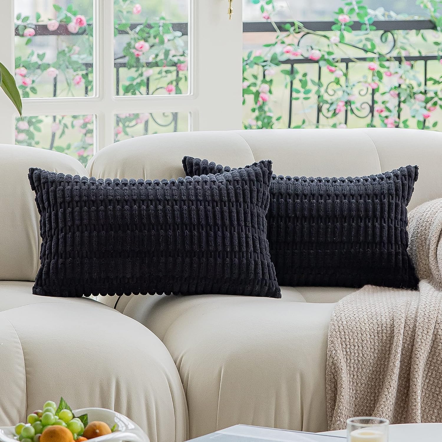 Kevin Textile Pack of 2 Lumbar Decorative Throw Pillow Covers 12x20 Inch for Living Room Couch Bedroom, Soft Corduroy Rectangle Solid Cushion Case 30x50 cm, Farmhouse Boho Home Decor Cream White - Image 17
