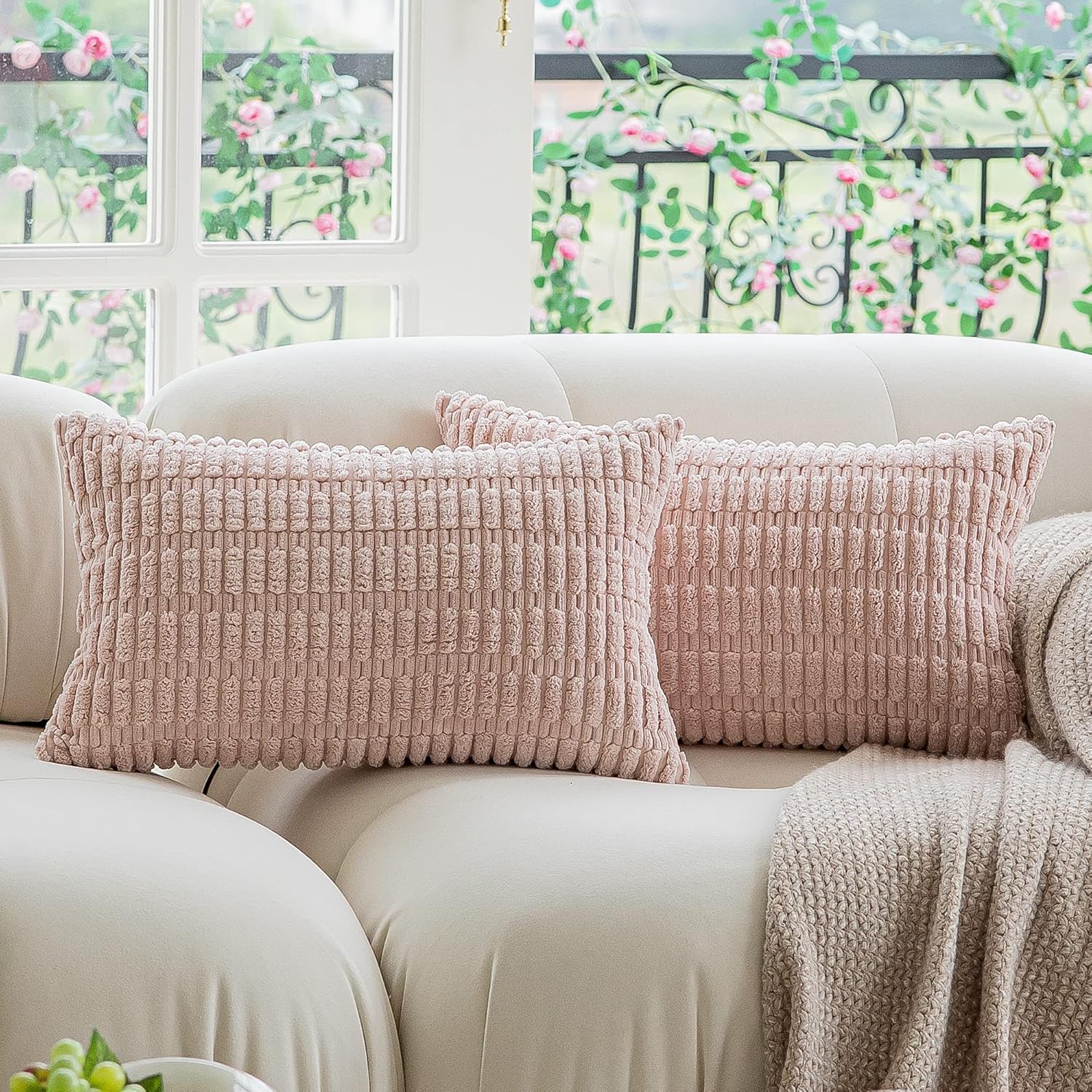 Kevin Textile Pack of 2 Lumbar Decorative Throw Pillow Covers 12x20 Inch for Living Room Couch Bedroom, Soft Corduroy Rectangle Solid Cushion Case 30x50 cm, Farmhouse Boho Home Decor Cream White - Image 20