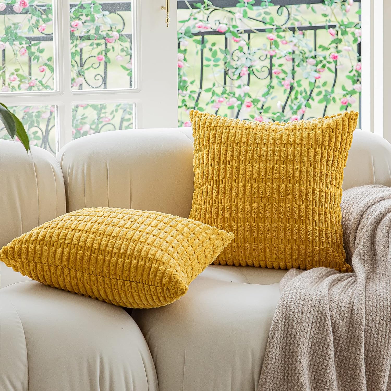 Kevin Textile Pack of 2 Lumbar Decorative Throw Pillow Covers 12x20 Inch for Living Room Couch Bedroom, Soft Corduroy Rectangle Solid Cushion Case 30x50 cm, Farmhouse Boho Home Decor Cream White - Image 24