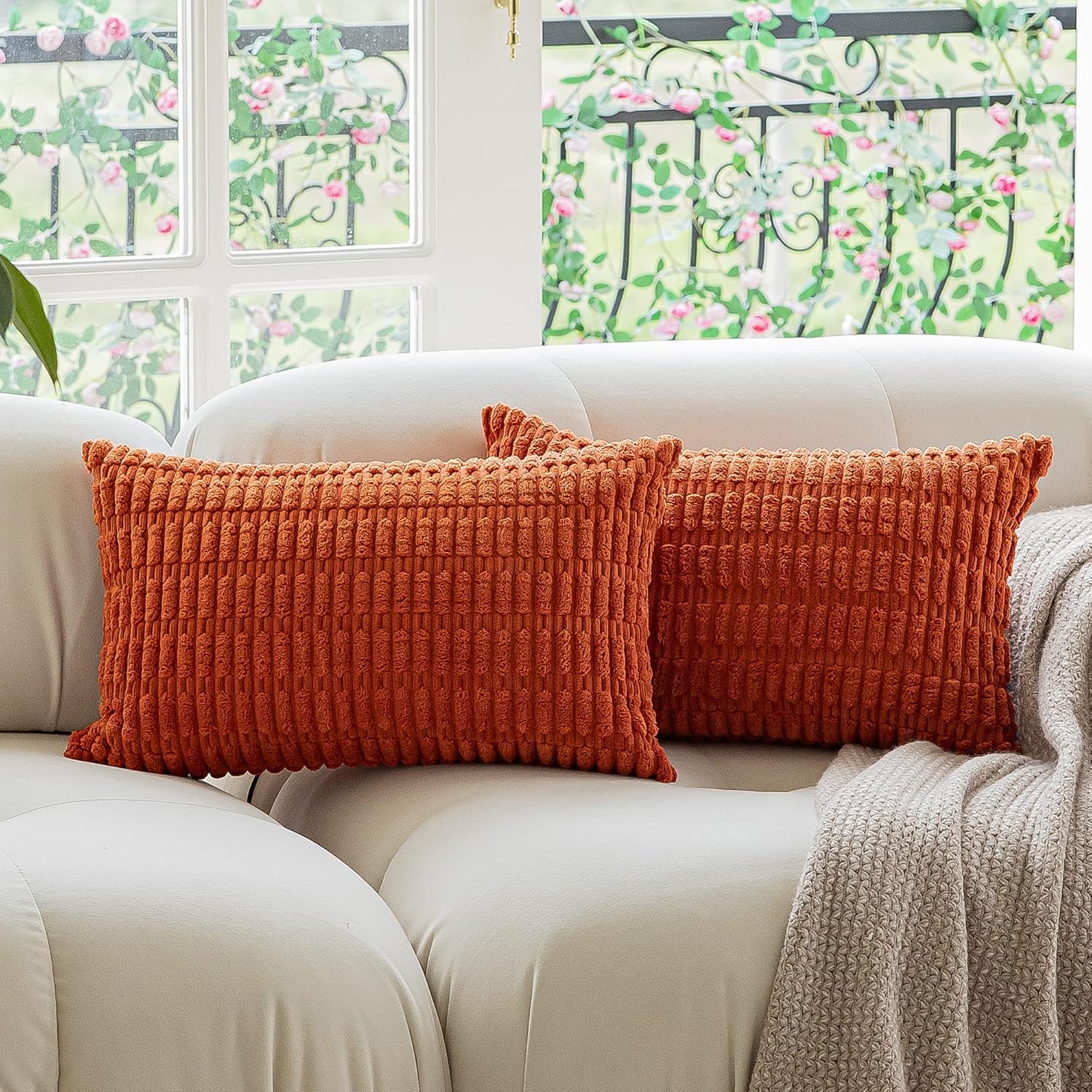 Kevin Textile Pack of 2 Lumbar Decorative Throw Pillow Covers 12x20 Inch for Living Room Couch Bedroom, Soft Corduroy Rectangle Solid Cushion Case 30x50 cm, Farmhouse Boho Home Decor Cream White - Image 23