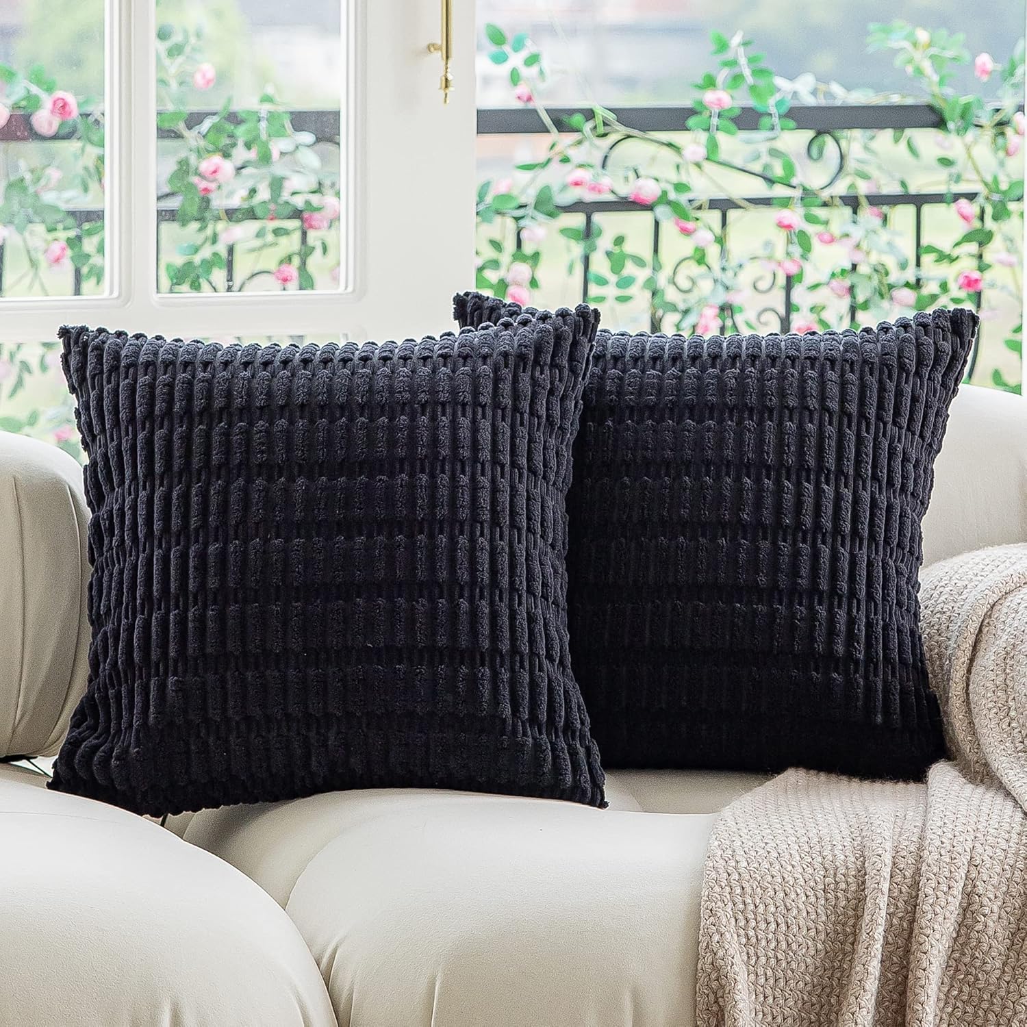 Kevin Textile Pack of 2 Lumbar Decorative Throw Pillow Covers 12x20 Inch for Living Room Couch Bedroom, Soft Corduroy Rectangle Solid Cushion Case 30x50 cm, Farmhouse Boho Home Decor Cream White - Image 9