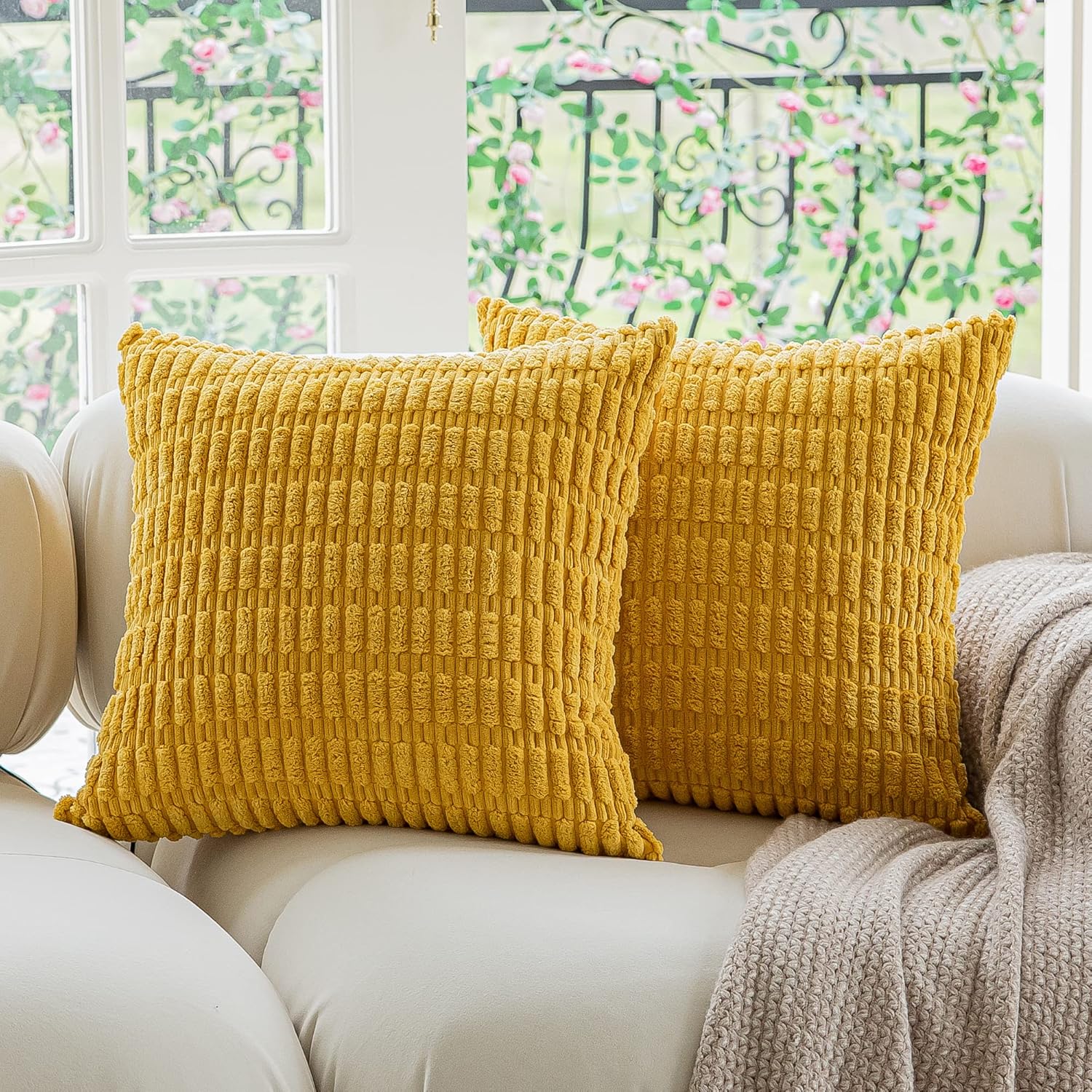 Kevin Textile Pack of 2 Lumbar Decorative Throw Pillow Covers 12x20 Inch for Living Room Couch Bedroom, Soft Corduroy Rectangle Solid Cushion Case 30x50 cm, Farmhouse Boho Home Decor Cream White - Image 16