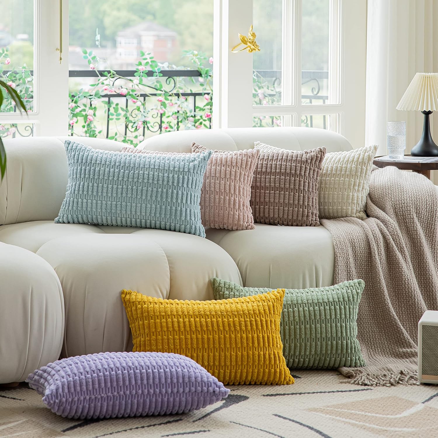 Kevin Textile Pack of 2 Lumbar Decorative Throw Pillow Covers 12x20 Inch for Living Room Couch Bedroom, Soft Corduroy Rectangle Solid Cushion Case 30x50 cm, Farmhouse Boho Home Decor Cream White - Image 7