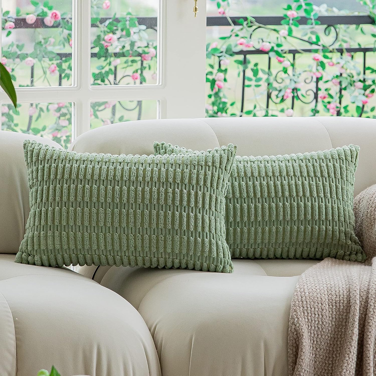 Kevin Textile Pack of 2 Lumbar Decorative Throw Pillow Covers 12x20 Inch for Living Room Couch Bedroom, Soft Corduroy Rectangle Solid Cushion Case 30x50 cm, Farmhouse Boho Home Decor Cream White - Image 28