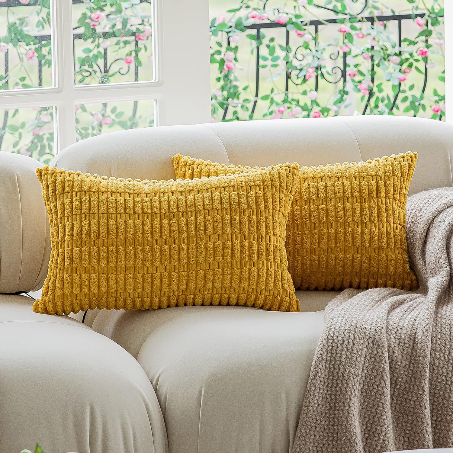 Kevin Textile Pack of 2 Lumbar Decorative Throw Pillow Covers 12x20 Inch for Living Room Couch Bedroom, Soft Corduroy Rectangle Solid Cushion Case 30x50 cm, Farmhouse Boho Home Decor Cream White - Image 27