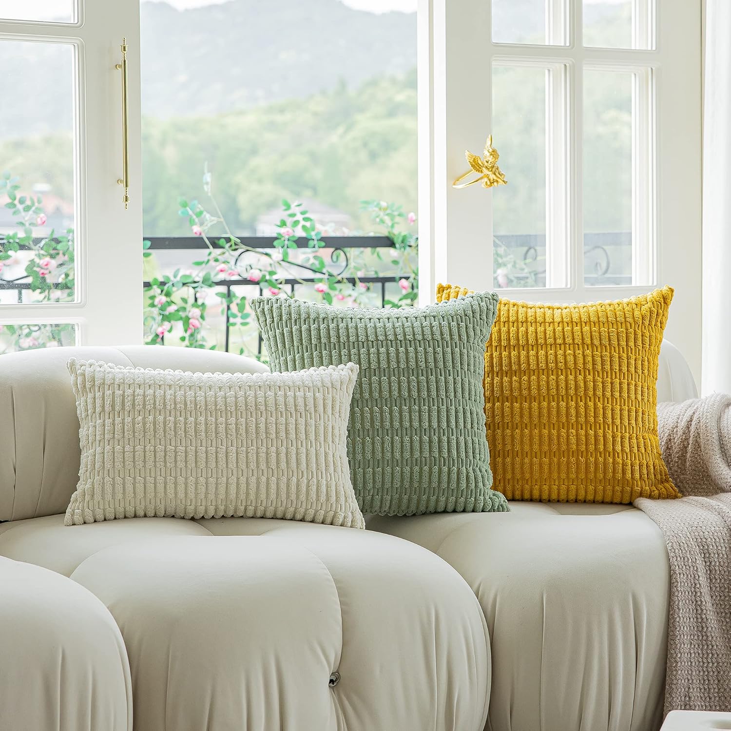 Kevin Textile Pack of 2 Lumbar Decorative Throw Pillow Covers 12x20 Inch for Living Room Couch Bedroom, Soft Corduroy Rectangle Solid Cushion Case 30x50 cm, Farmhouse Boho Home Decor Cream White - Image 6