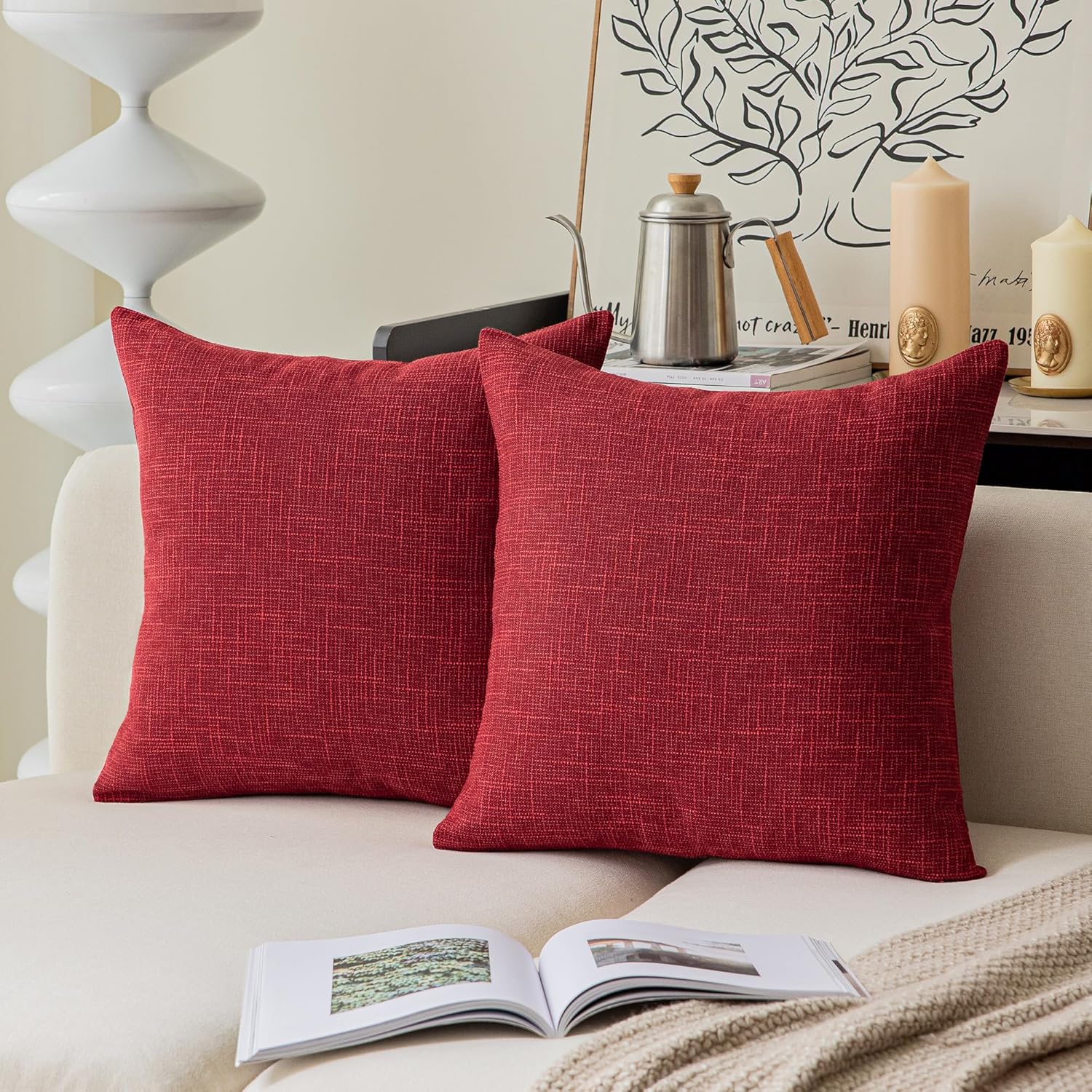 Kevin Textile Square Throw Pillow Cover, Linen Soft Cushion Covers, 24" x 24" Farmhouse Pillowcase, Home Decor Decorations for Sofa Couch, Set of 2, Dark Grey - Image 19