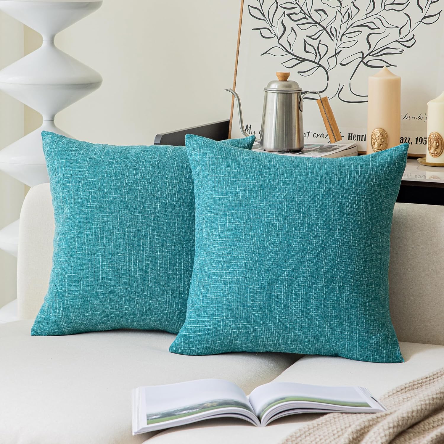 Kevin Textile Square Throw Pillow Cover, Linen Soft Cushion Covers, 24" x 24" Farmhouse Pillowcase, Home Decor Decorations for Sofa Couch, Set of 2, Dark Grey - Image 22