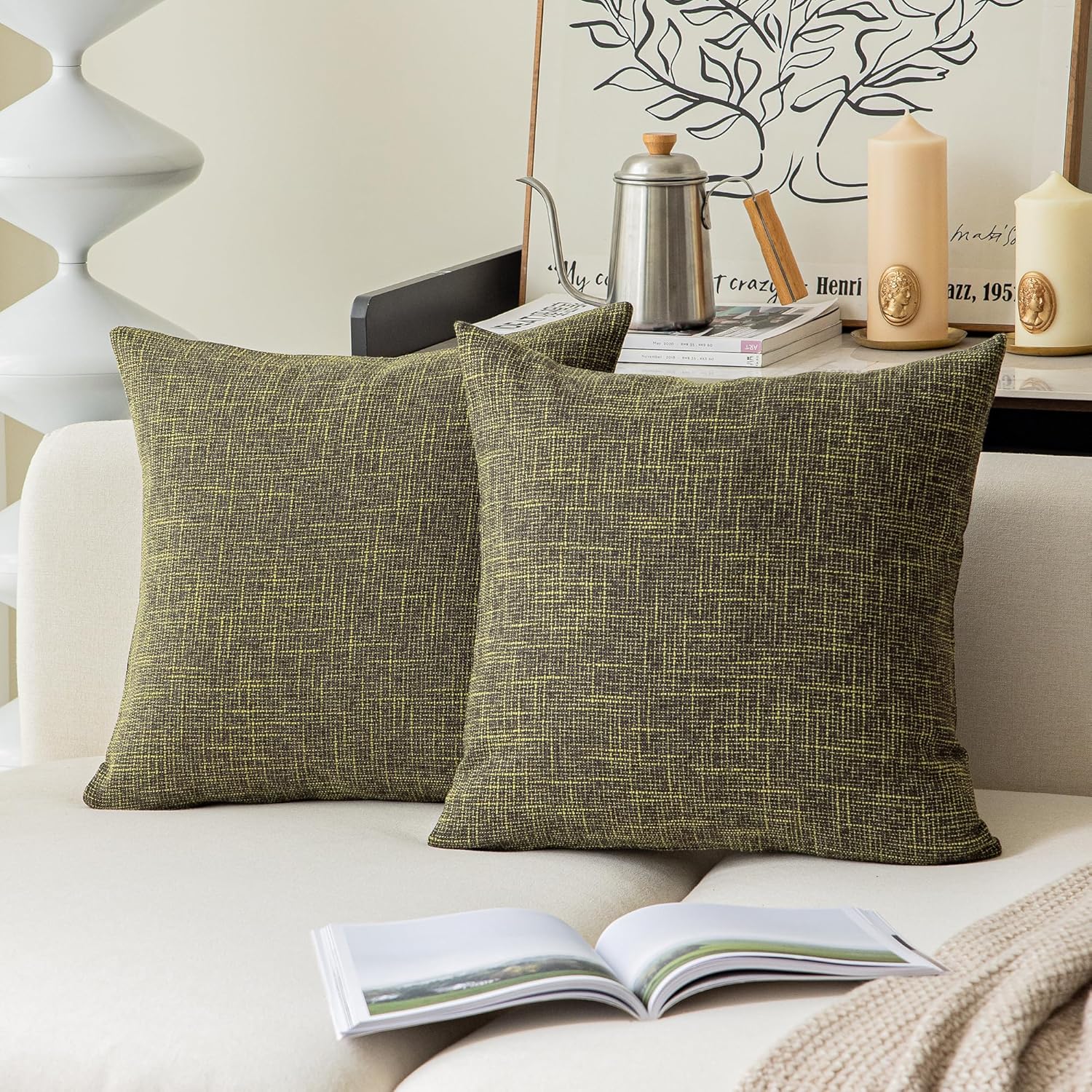Kevin Textile Square Throw Pillow Cover, Linen Soft Cushion Covers, 24" x 24" Farmhouse Pillowcase, Home Decor Decorations for Sofa Couch, Set of 2, Dark Grey - Image 9
