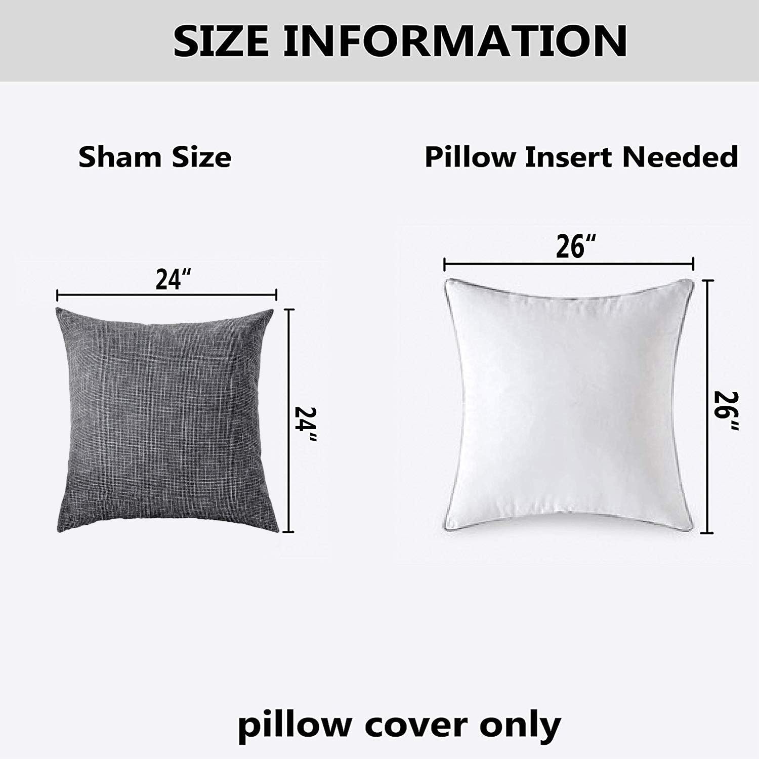 Kevin Textile Square Throw Pillow Cover, Linen Soft Cushion Covers, 24" x 24" Farmhouse Pillowcase, Home Decor Decorations for Sofa Couch, Set of 2, Dark Grey - Image 6