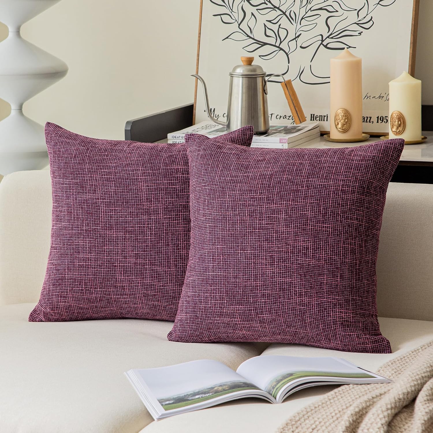 Kevin Textile Square Throw Pillow Cover, Linen Soft Cushion Covers, 24" x 24" Farmhouse Pillowcase, Home Decor Decorations for Sofa Couch, Set of 2, Dark Grey - Image 18