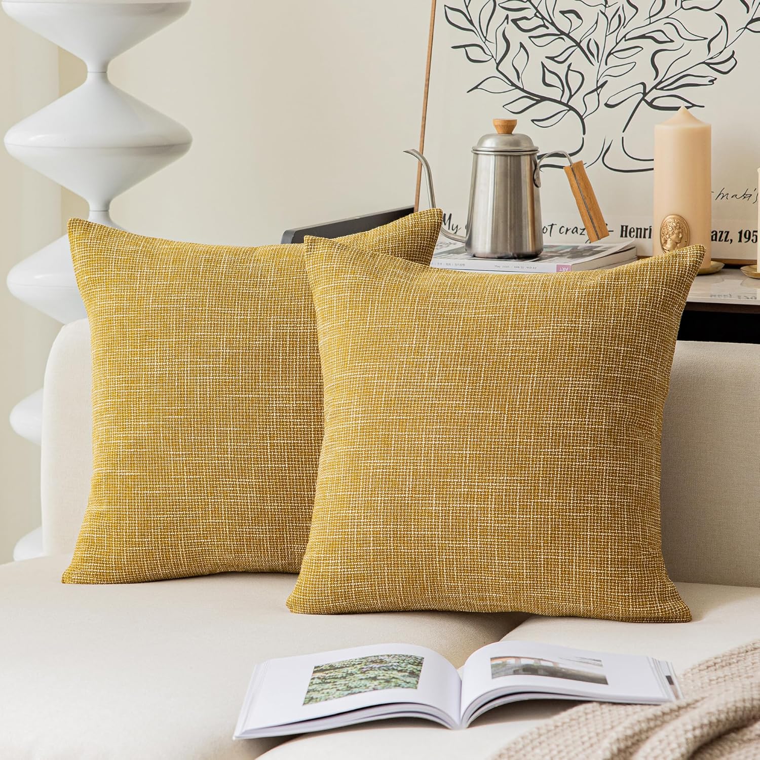 Kevin Textile Square Throw Pillow Cover, Linen Soft Cushion Covers, 24" x 24" Farmhouse Pillowcase, Home Decor Decorations for Sofa Couch, Set of 2, Dark Grey - Image 27