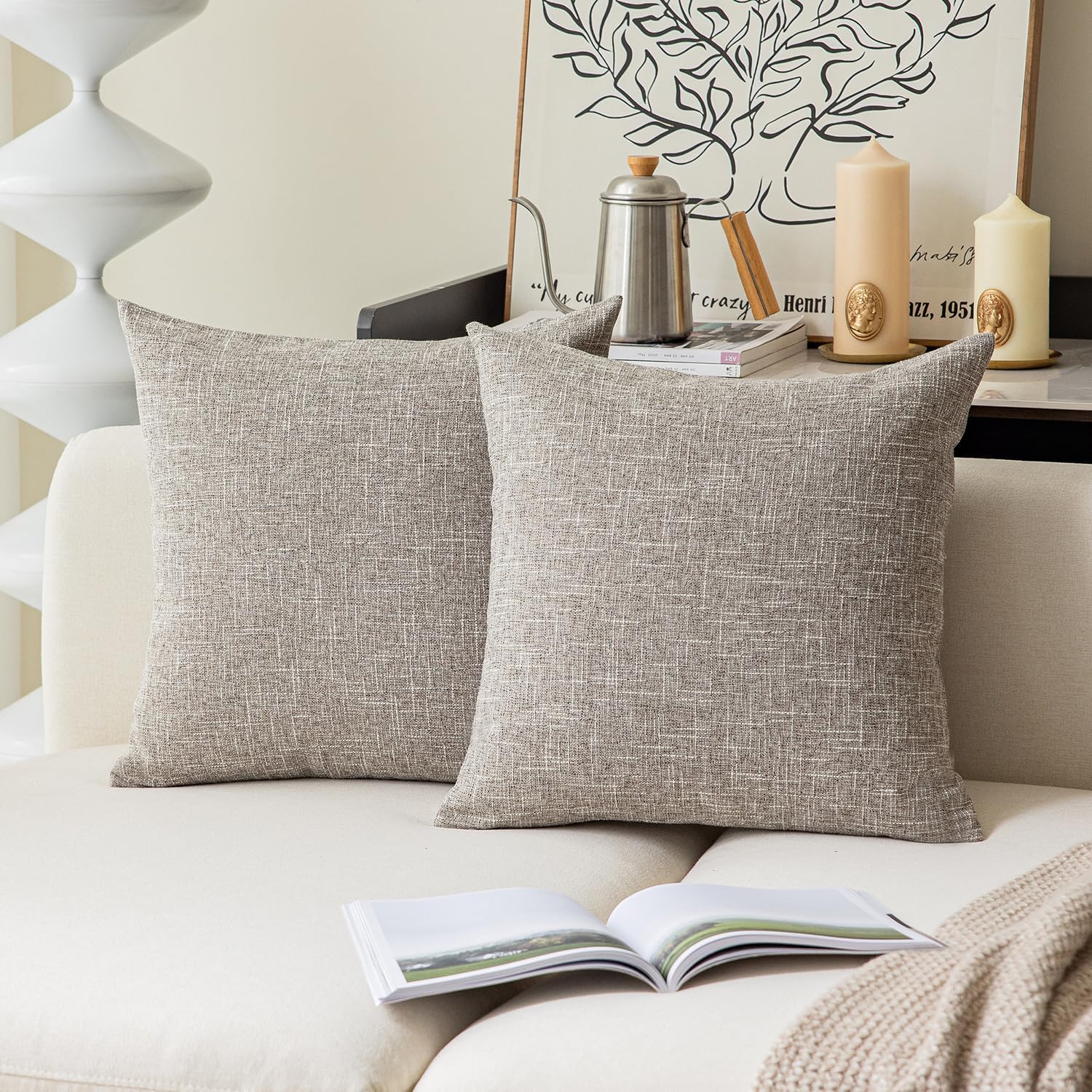 Kevin Textile Square Throw Pillow Cover, Linen Soft Cushion Covers, 24" x 24" Farmhouse Pillowcase, Home Decor Decorations for Sofa Couch, Set of 2, Dark Grey - Image 13