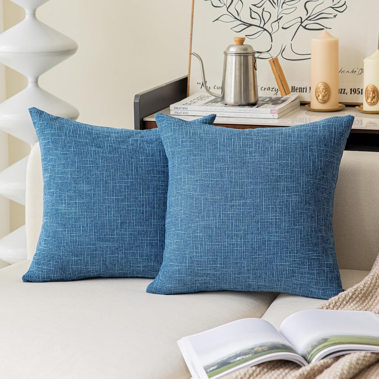 Kevin Textile Square Throw Pillow Cover, Linen Soft Cushion Covers, 24" x 24" Farmhouse Pillowcase, Home Decor Decorations for Sofa Couch, Set of 2, Dark Grey - Image 11