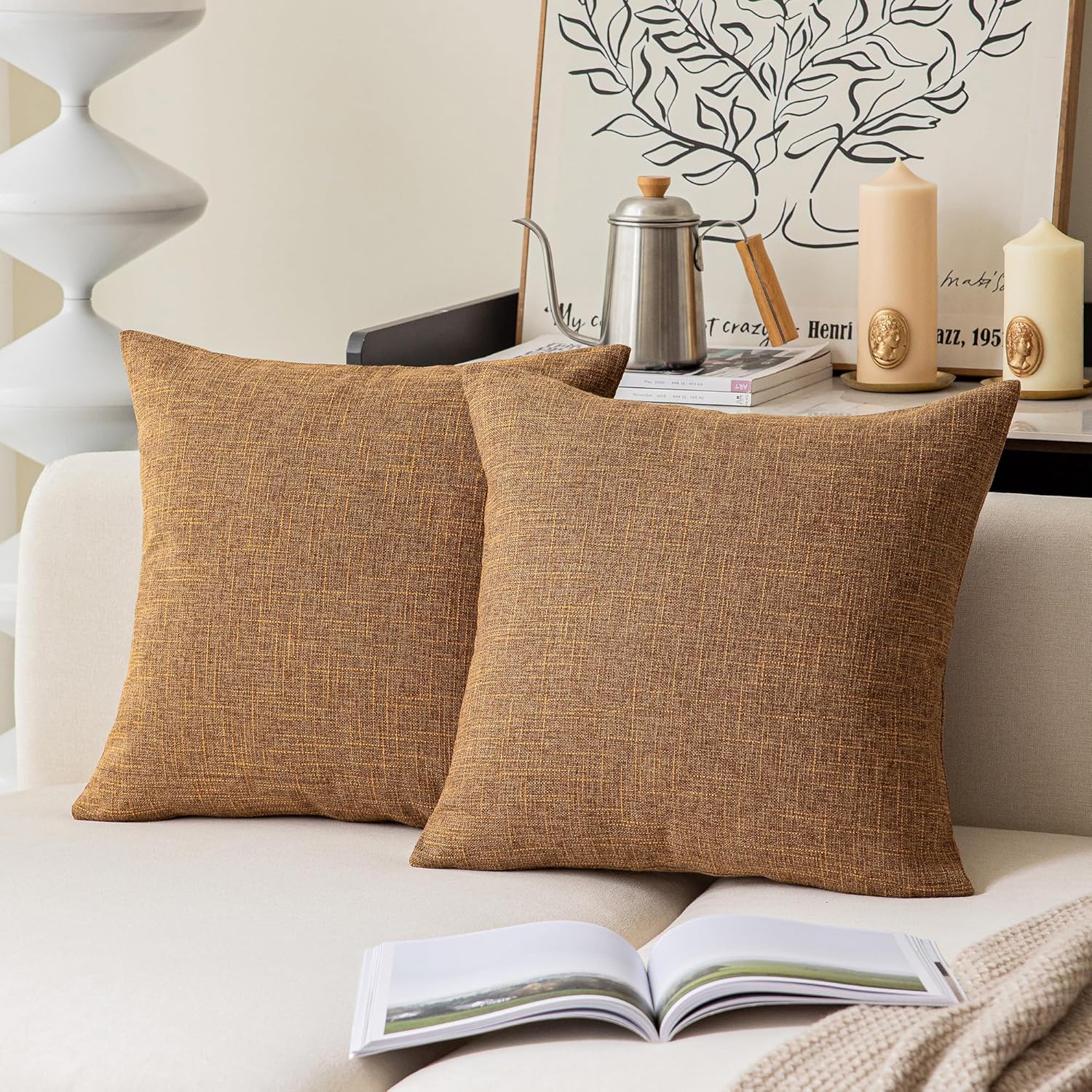 Kevin Textile Square Throw Pillow Cover, Linen Soft Cushion Covers, 24" x 24" Farmhouse Pillowcase, Home Decor Decorations for Sofa Couch, Set of 2, Dark Grey - Image 25