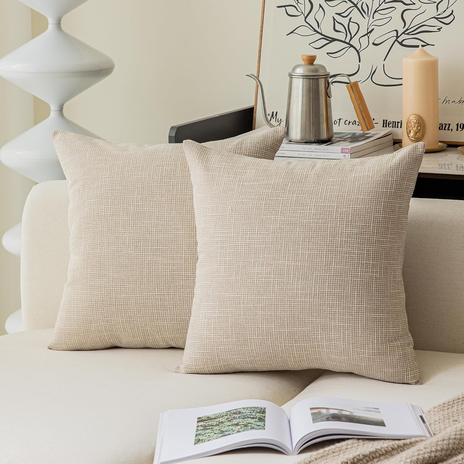 Kevin Textile Square Throw Pillow Cover, Linen Soft Cushion Covers, 24" x 24" Farmhouse Pillowcase, Home Decor Decorations for Sofa Couch, Set of 2, Dark Grey - Image 14