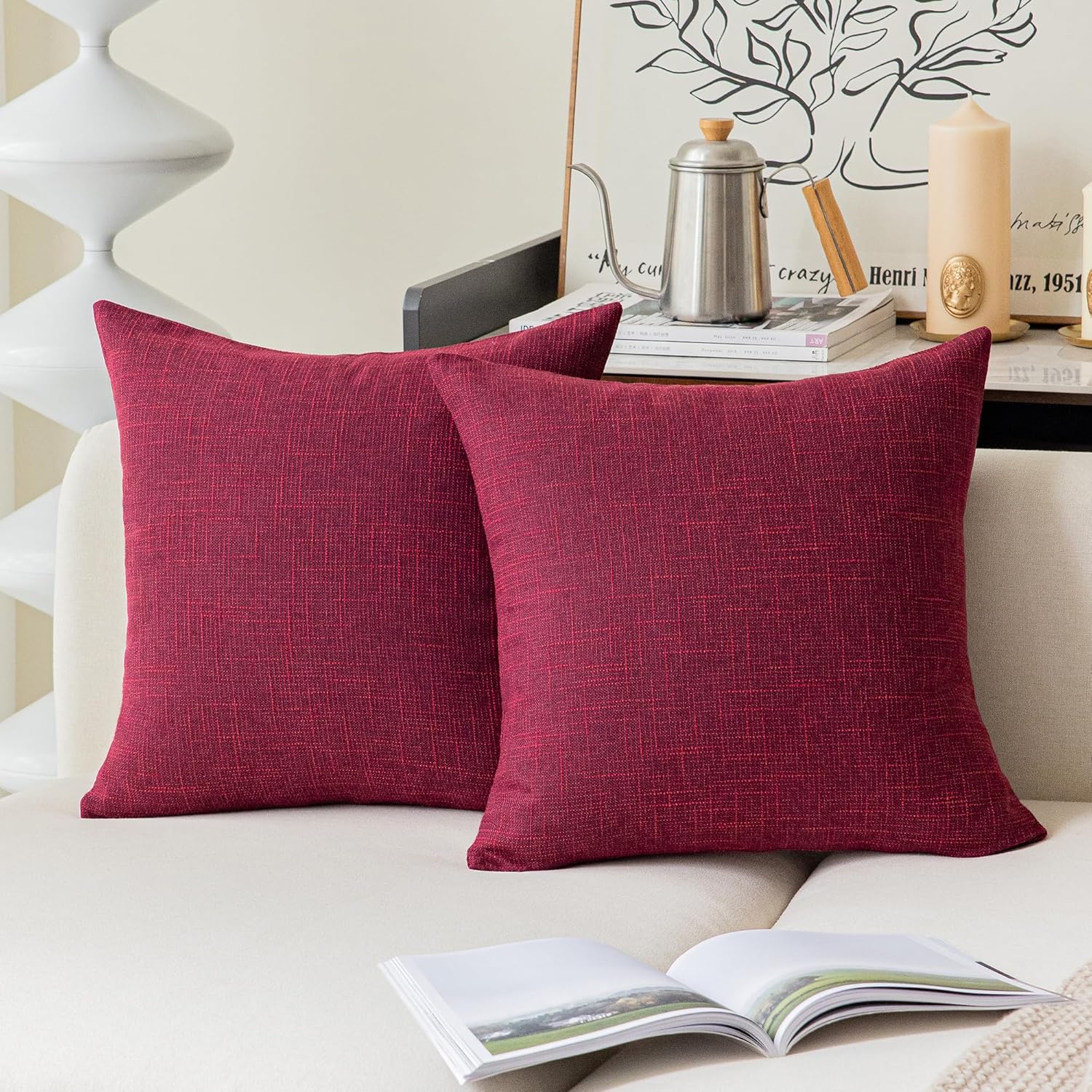 Kevin Textile Square Throw Pillow Cover, Linen Soft Cushion Covers, 24" x 24" Farmhouse Pillowcase, Home Decor Decorations for Sofa Couch, Set of 2, Dark Grey - Image 20
