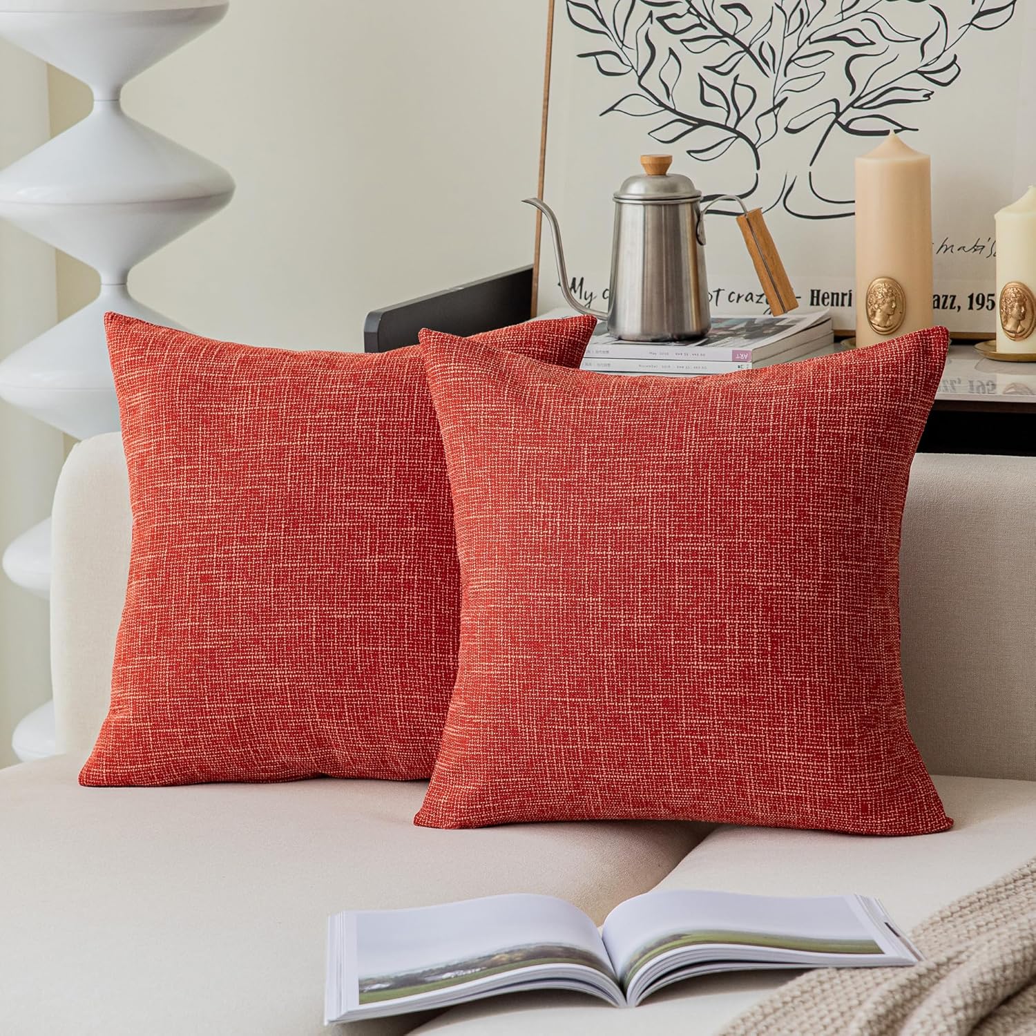 Kevin Textile Square Throw Pillow Cover, Linen Soft Cushion Covers, 24" x 24" Farmhouse Pillowcase, Home Decor Decorations for Sofa Couch, Set of 2, Dark Grey - Image 17