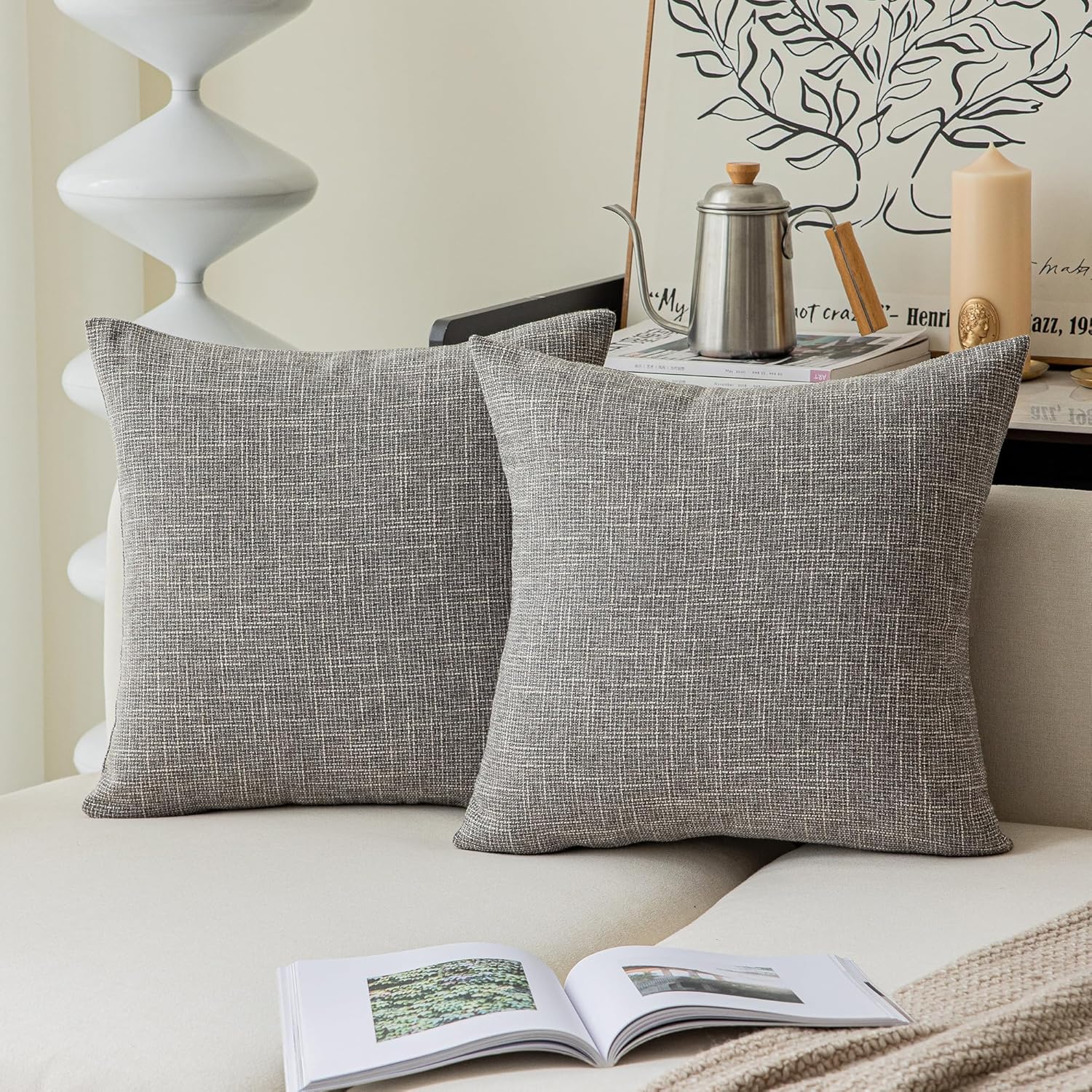 Kevin Textile Square Throw Pillow Cover, Linen Soft Cushion Covers, 24" x 24" Farmhouse Pillowcase, Home Decor Decorations for Sofa Couch, Set of 2, Dark Grey - Image 21