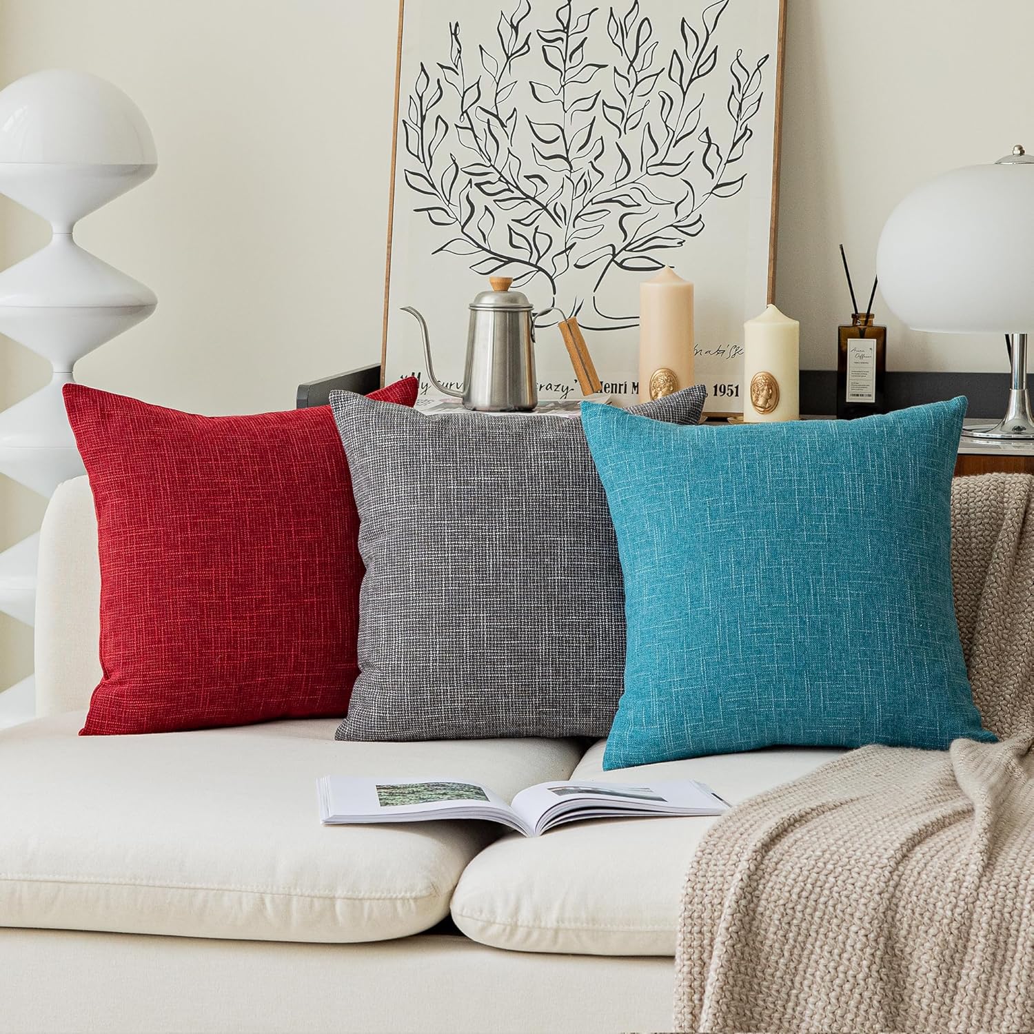 Kevin Textile Square Throw Pillow Cover, Linen Soft Cushion Covers, 24" x 24" Farmhouse Pillowcase, Home Decor Decorations for Sofa Couch, Set of 2, Dark Grey - Image 4