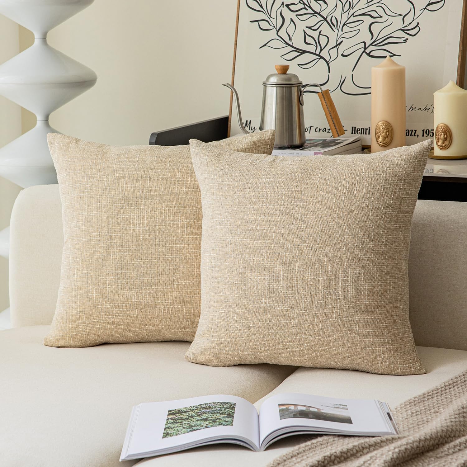 Kevin Textile Square Throw Pillow Cover, Linen Soft Cushion Covers, 24" x 24" Farmhouse Pillowcase, Home Decor Decorations for Sofa Couch, Set of 2, Dark Grey - Image 23
