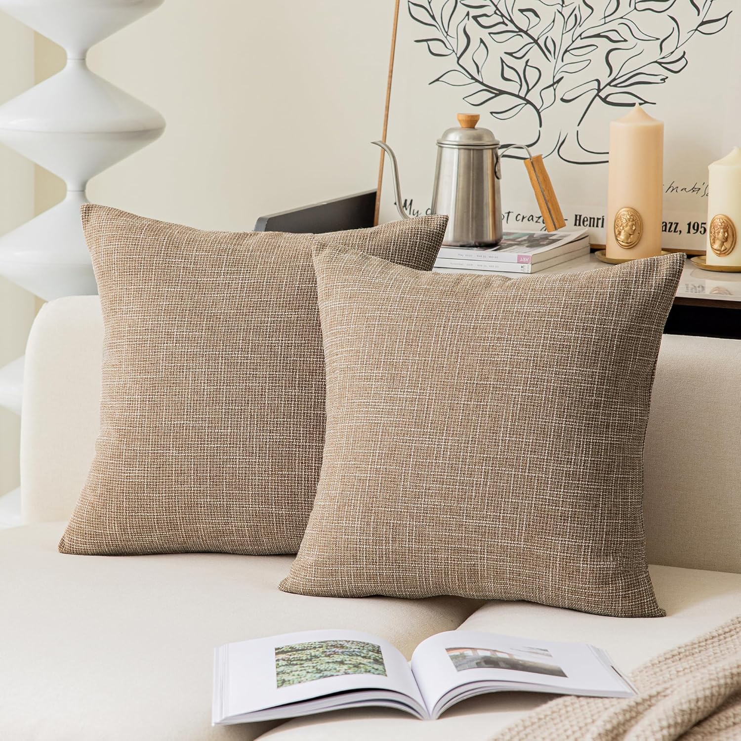 Kevin Textile Square Throw Pillow Cover, Linen Soft Cushion Covers, 24" x 24" Farmhouse Pillowcase, Home Decor Decorations for Sofa Couch, Set of 2, Dark Grey - Image 28