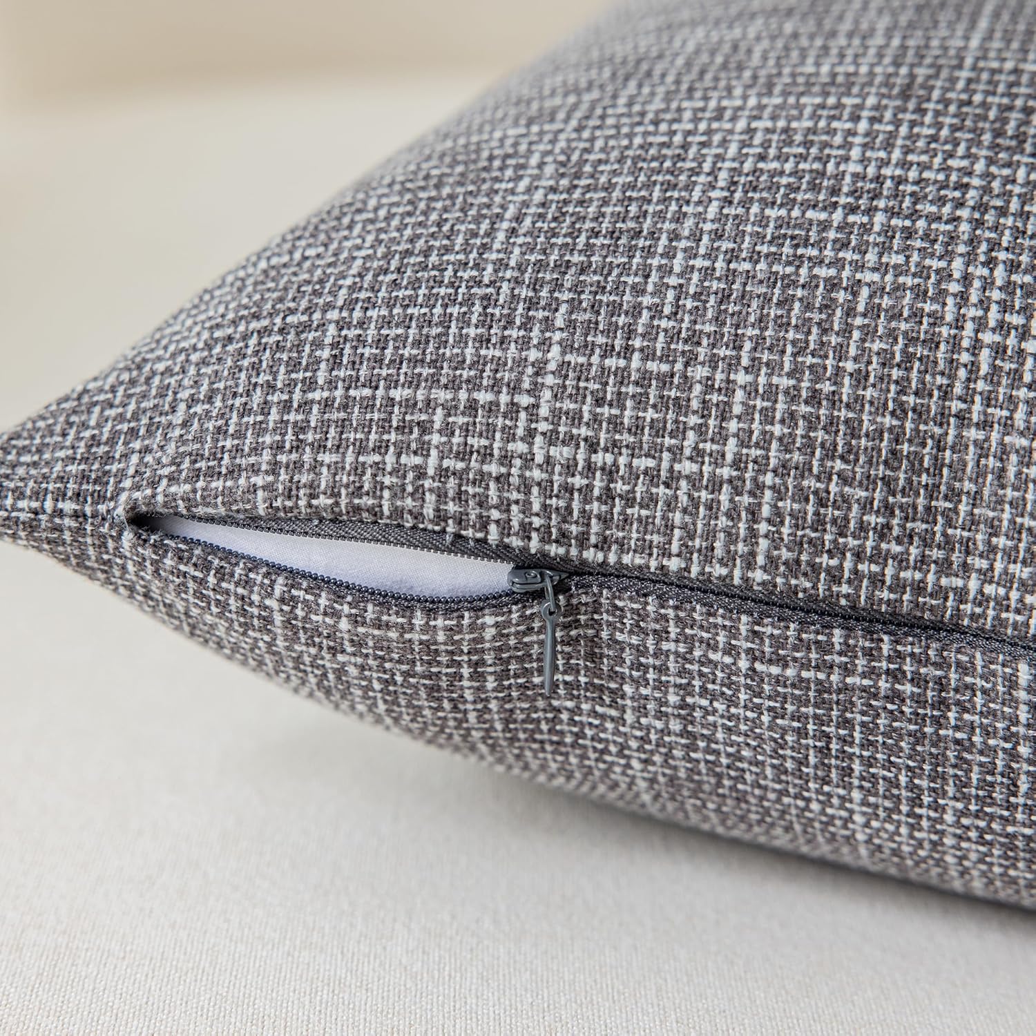 Kevin Textile Square Throw Pillow Cover, Linen Soft Cushion Covers, 24" x 24" Farmhouse Pillowcase, Home Decor Decorations for Sofa Couch, Set of 2, Dark Grey - Image 2
