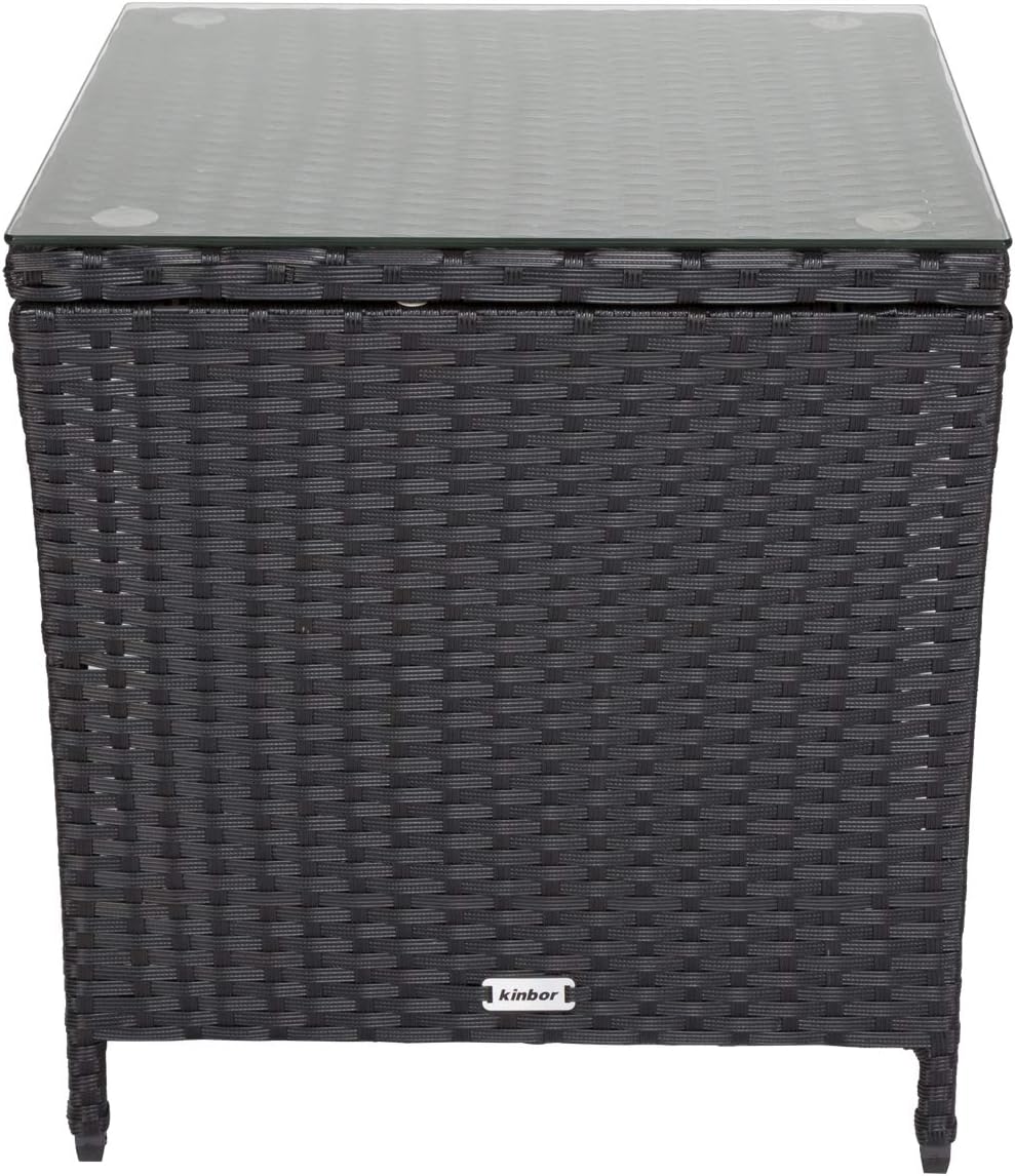 KINTNESS Patio Wicker Side Coffee Table Coffee Bistro Glass Table Outdoor Backyard Lawn Balcony Pool Square Tempered Glass Top Wicker Rattan End Table Furniture with Storage - Image 8